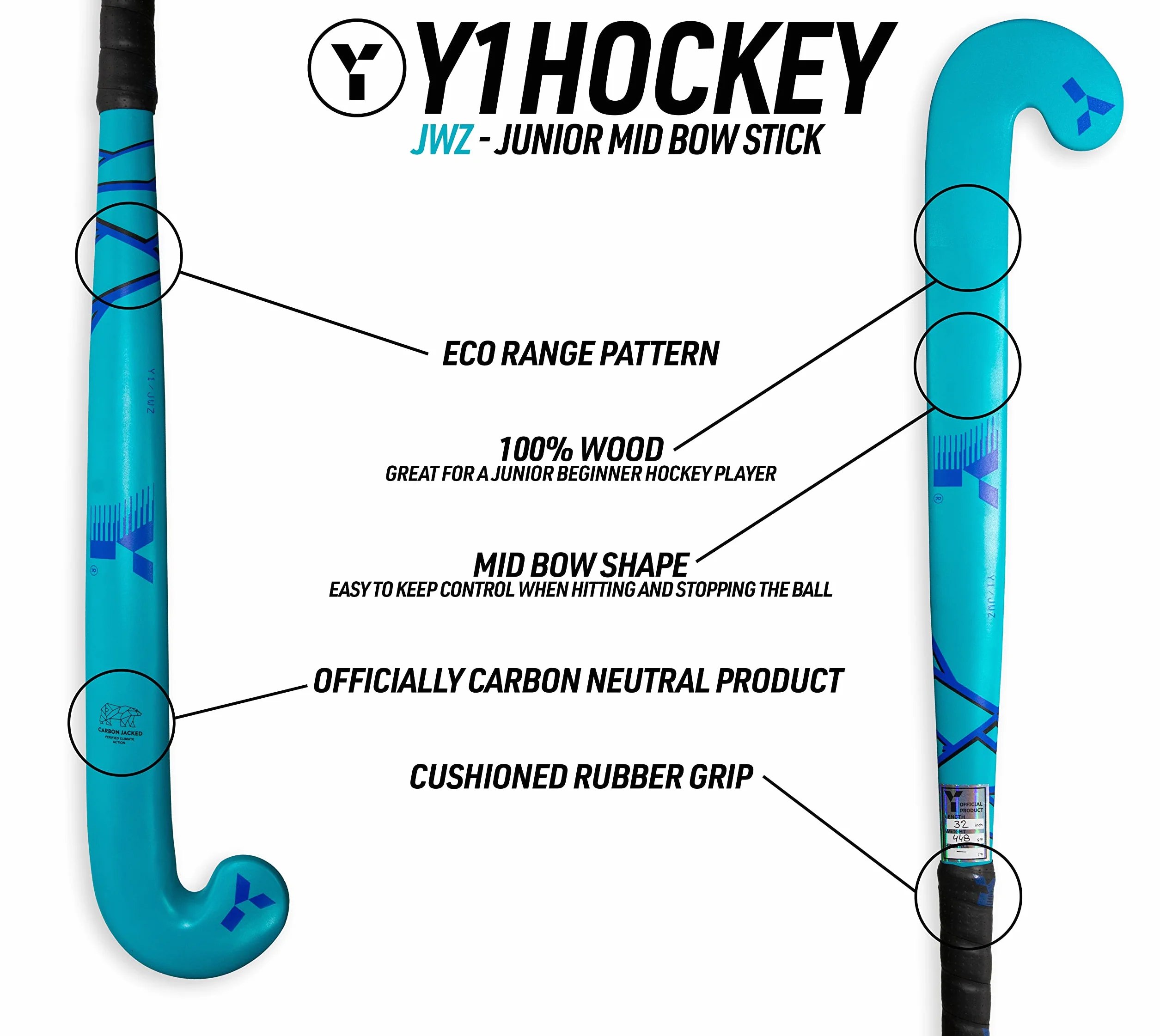 Bastone da hockey junior 30 32 pollici 100% legno ragazzi ragazze bambini