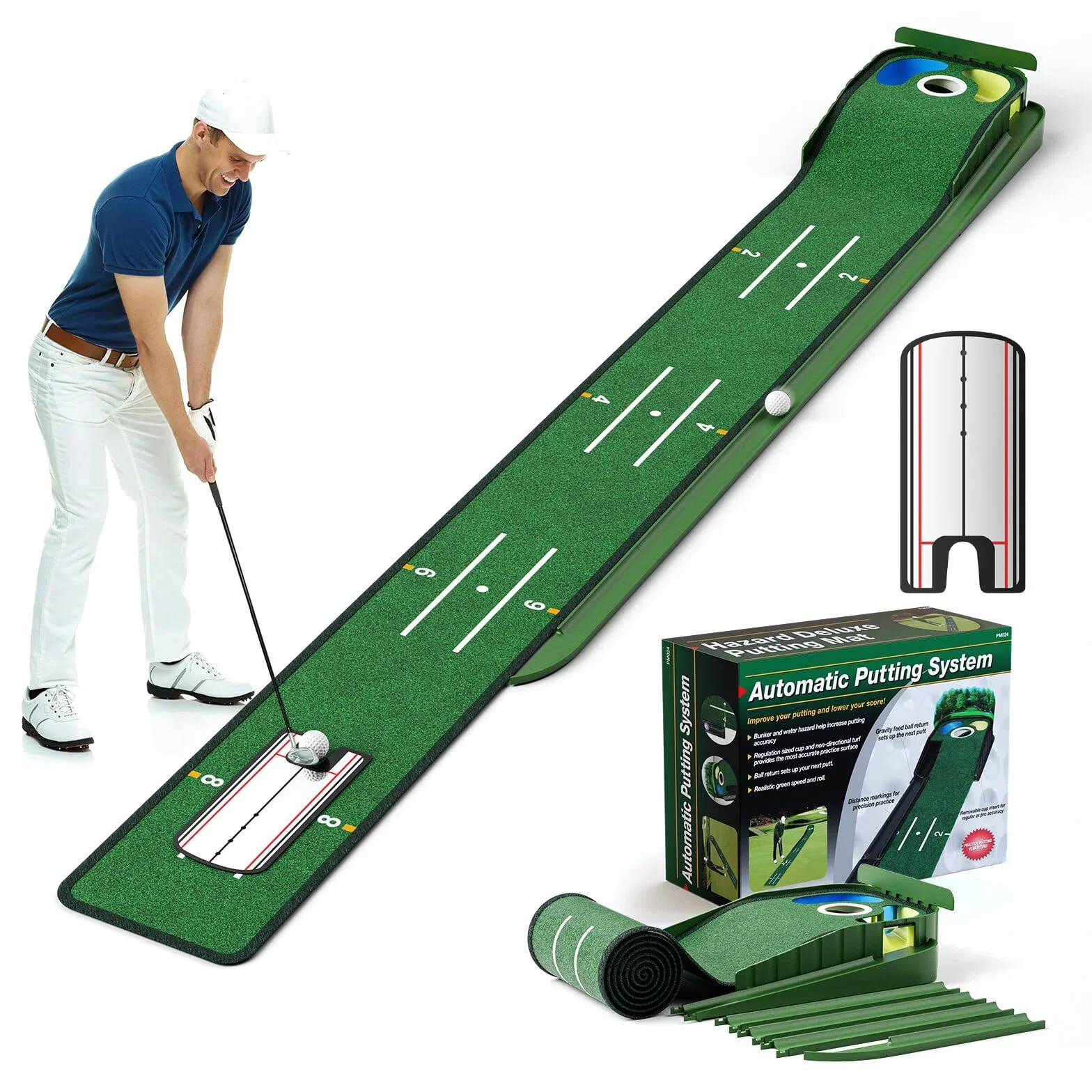 WildFun Tappetino per il putting green da golf con porte e specchio per il putting, tappetino per il putting da golfs per uomini che giocano a golf a casa o in ufficio