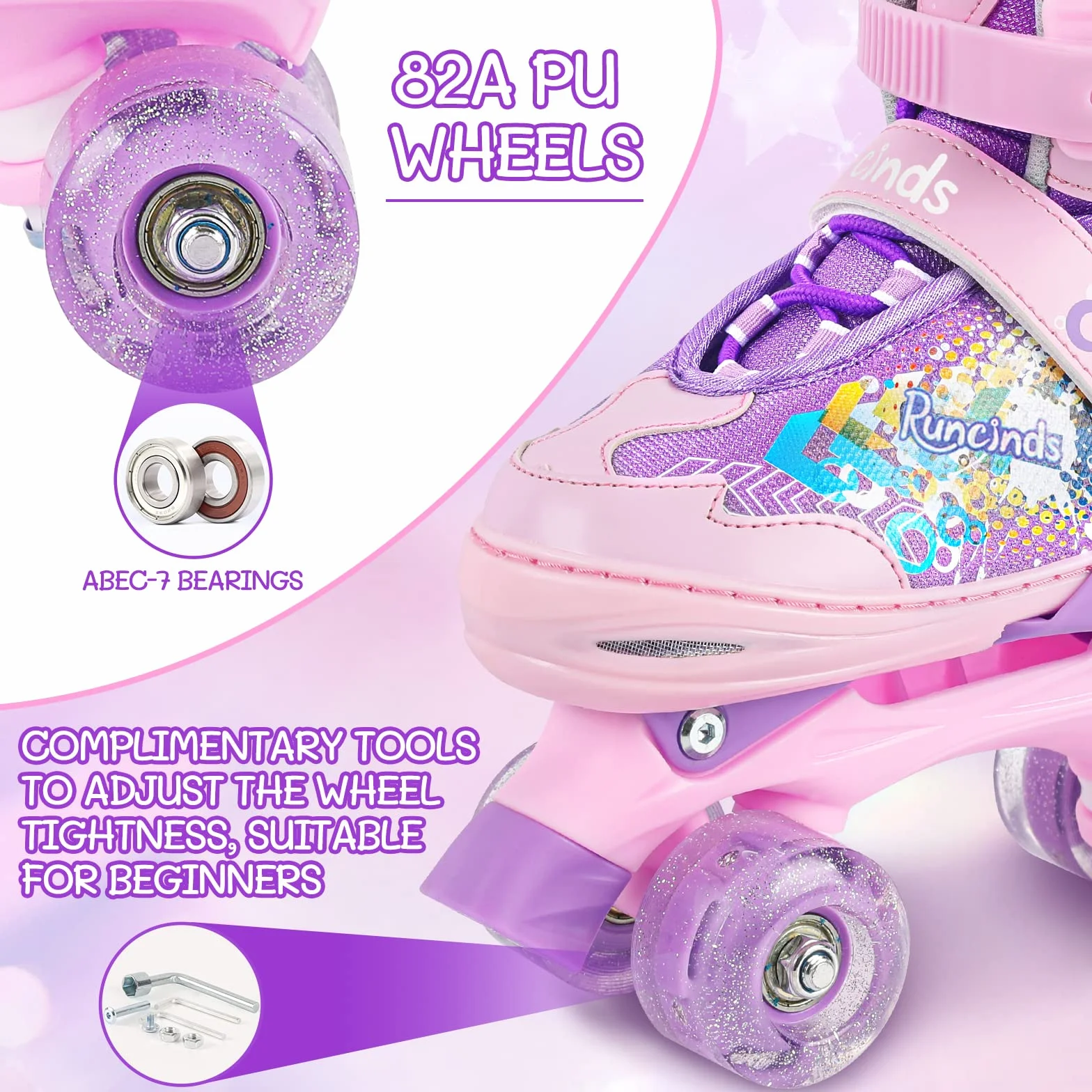 Pattini a rotelle regolabili per bambini con ruote illuminate per principianti