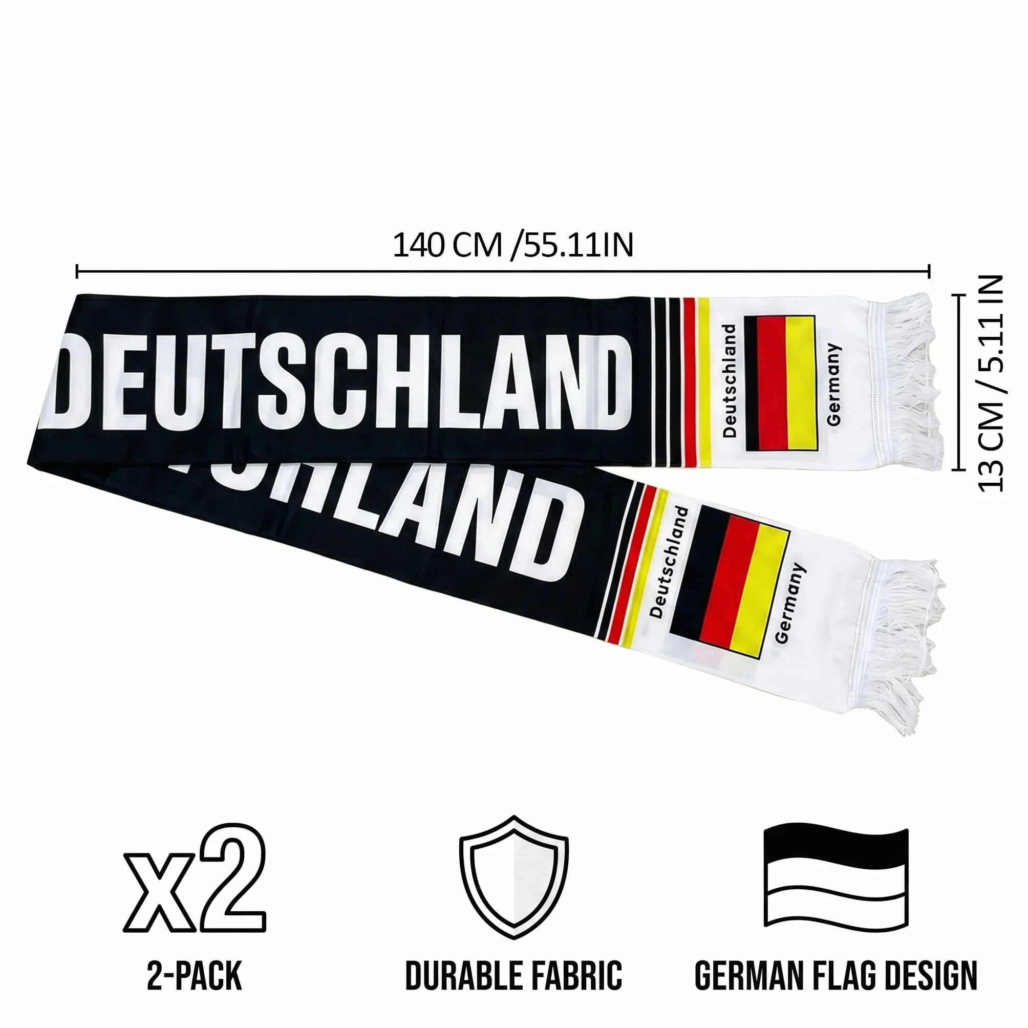 Sciarpa Germania Nera Rossa Oro 2 Pezzi, Sciarpe tifosi tedeschi