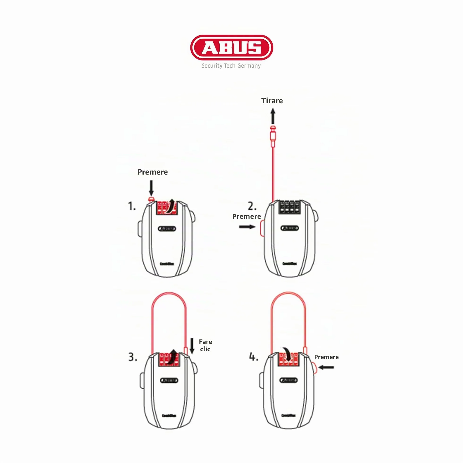 ABUS Combiflex lucchetto fissaggio sci caschi passeggini bagagli varie lunghezze resistenze