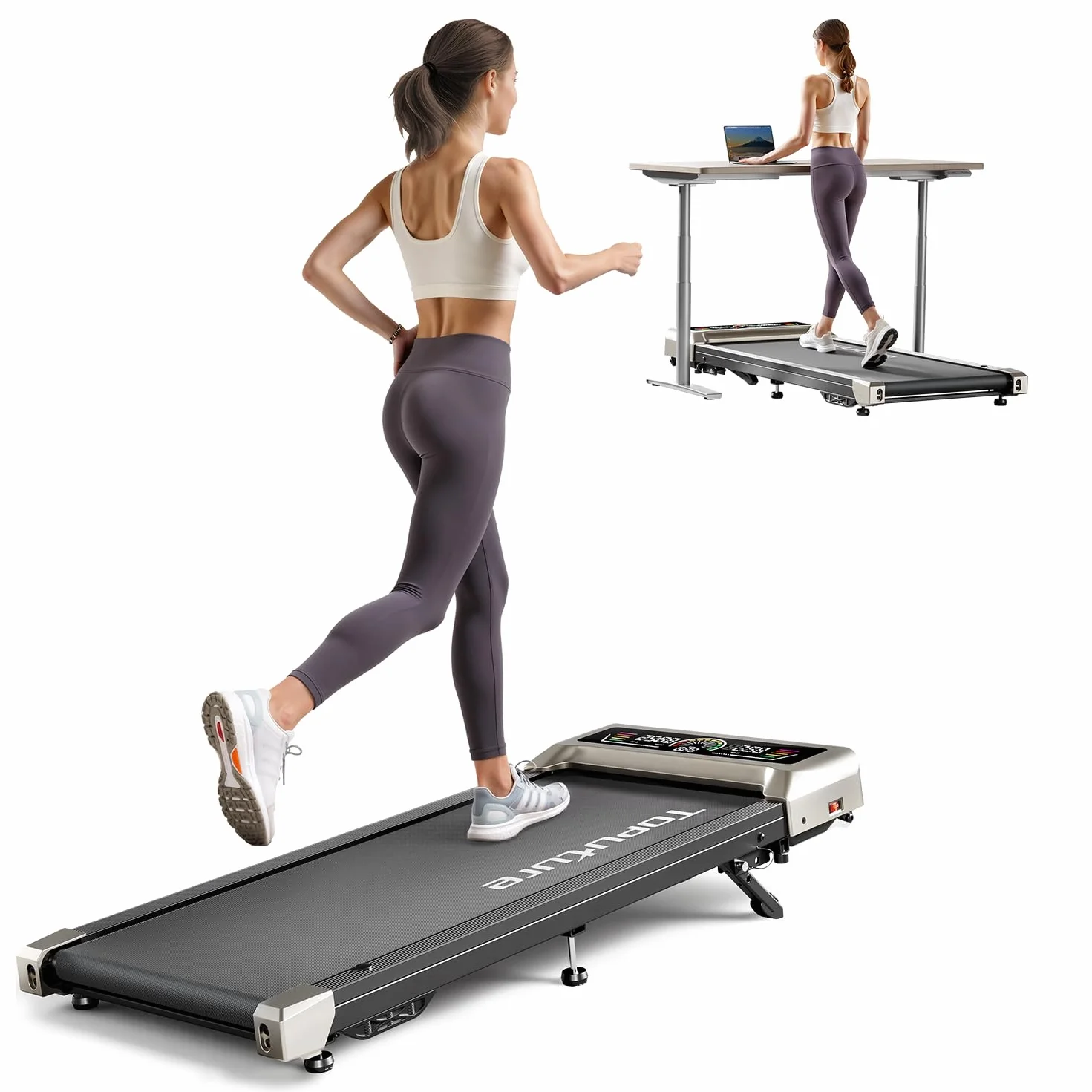 1-10km/h Tapis Roulant Salvaspazio, Tapis Roulant Elettrico con 10% Inclinazione, 3 Pendenza, 3.0HP Motore silenzioso, 4 in 1 sotto la scrivania Walking Pad, App e Telecomando, Ampio Display LED
