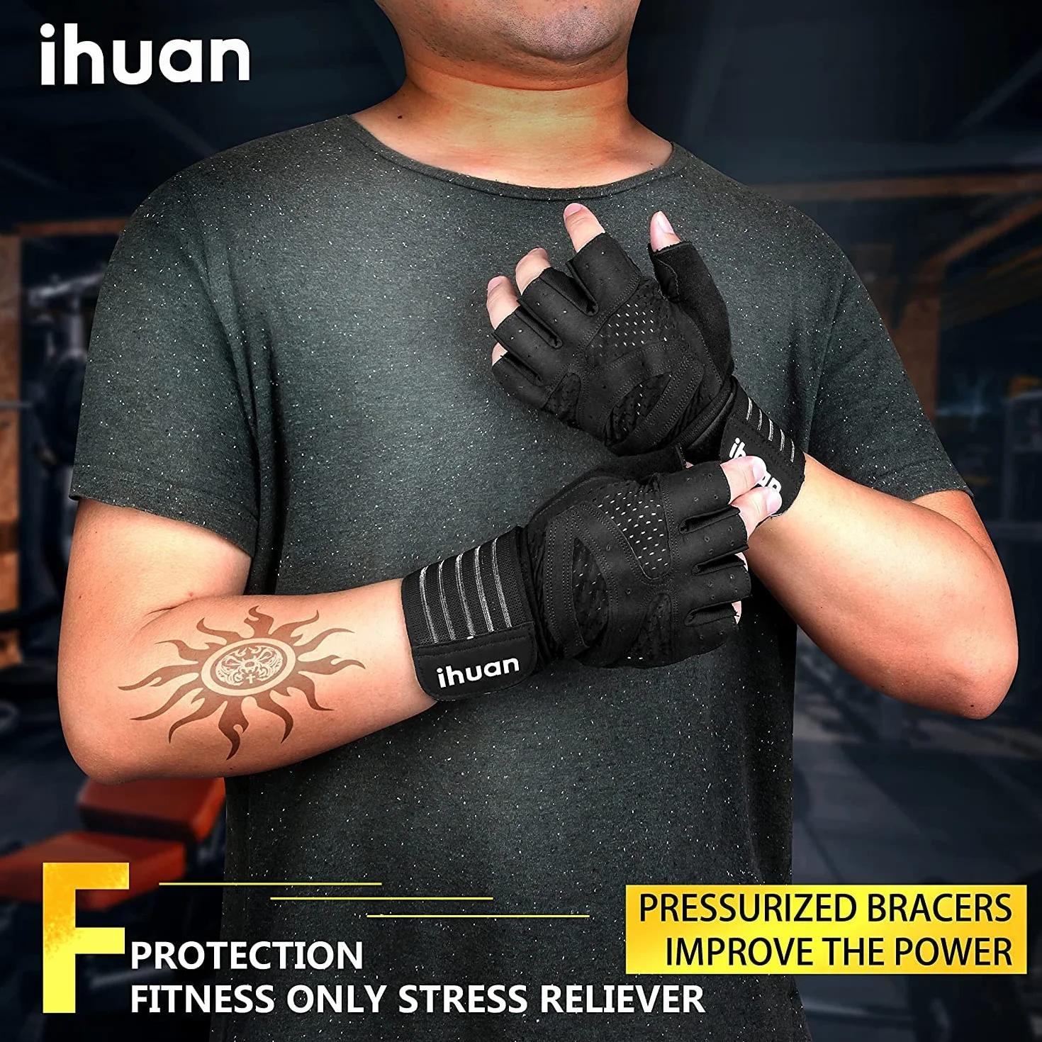 ihuan Guanti ventilati per sollevamento pesi con supporto polso protezione palmo