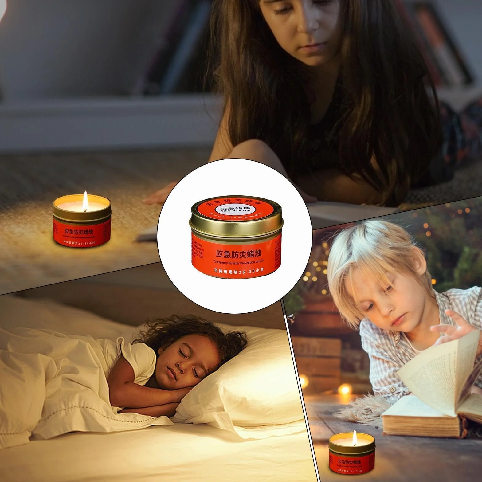 Candele Emergenza Lunga Durata 5PZ Survival Candles Long Burning 26-30 Ore Candela Cera Soia Antivento Barattolo Latta Sopravvivenza Campeggio