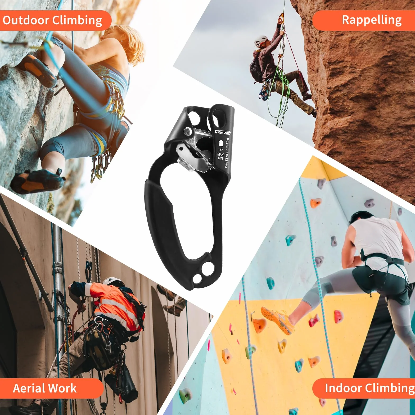 NewDoar Left Hand Ascender Rappelling Gear CE Rope Clamp 8~12 MM