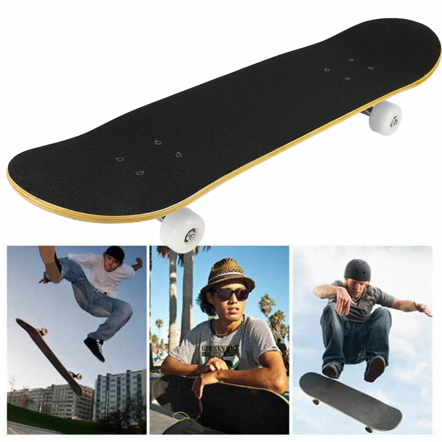Skateboard a 7 strati, Skateboard Completo,7 Strati di Acero, Concave Skateboard,Cambini,Junior,Principianti, Adulti,Guida Flessibile,Portata 100 kg