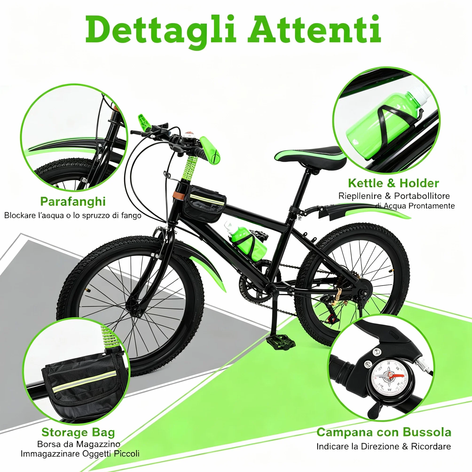 Mountain Bike 20 Pollici per Bambini Ragazzi Ragazze da 8 a 13 Anni, Bicicletta MTB 7 Marce Freni a Disco