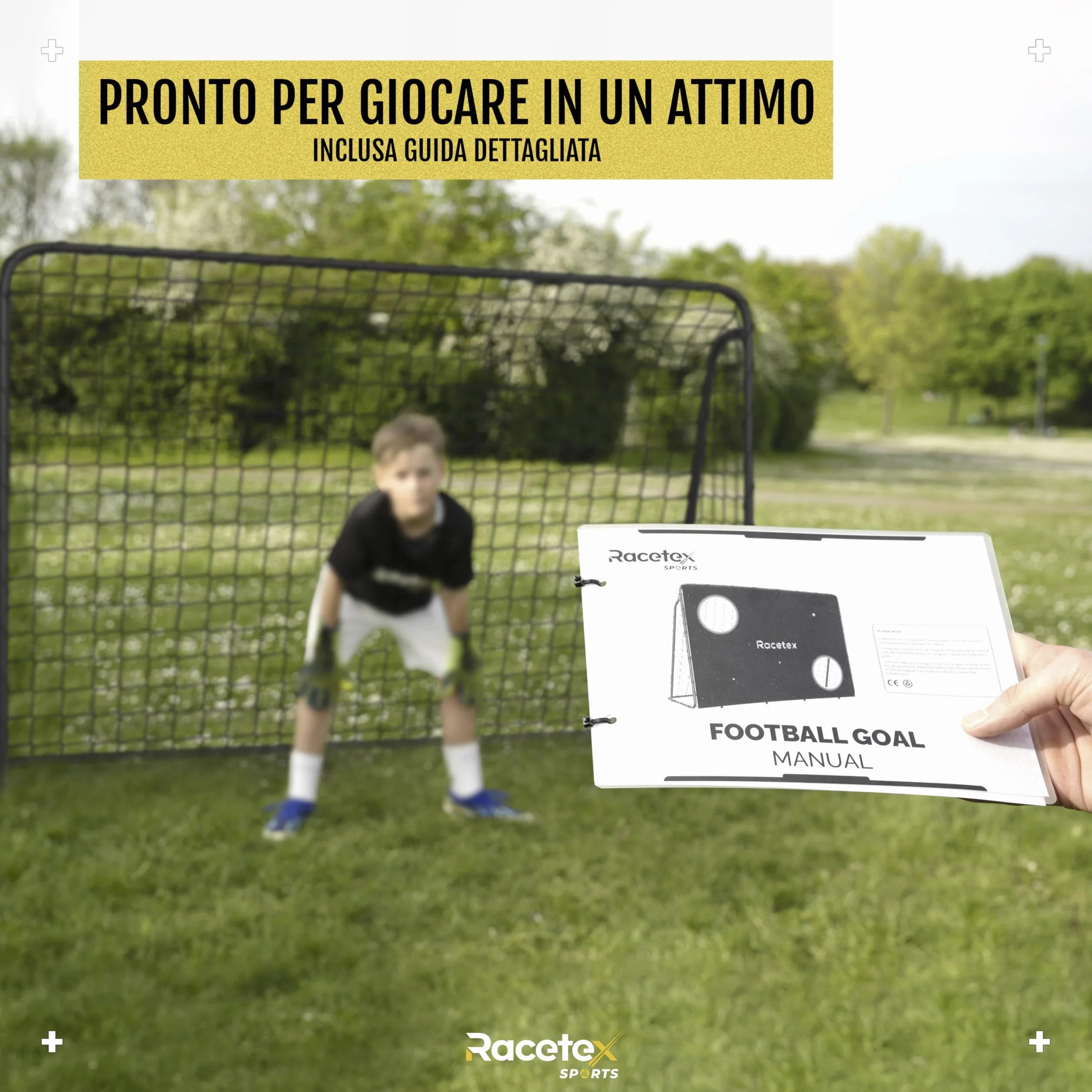 Racetex Porta Calcio per Bambini e Adulti con Parete Bersaglio e Rivestimento Anti-Ruggine