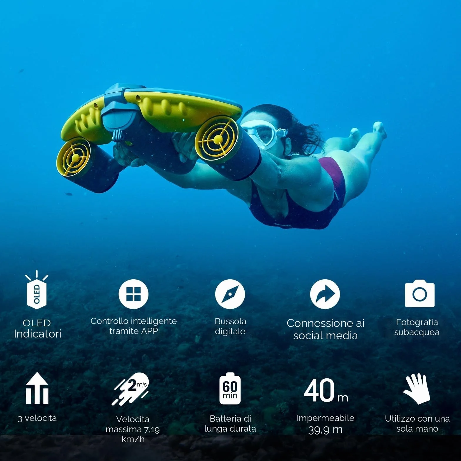 Sublue Navbow Plus Smart Monopattino subacqueo a Doppio Motore con Supporto Action Camera 2 m/s Arancione