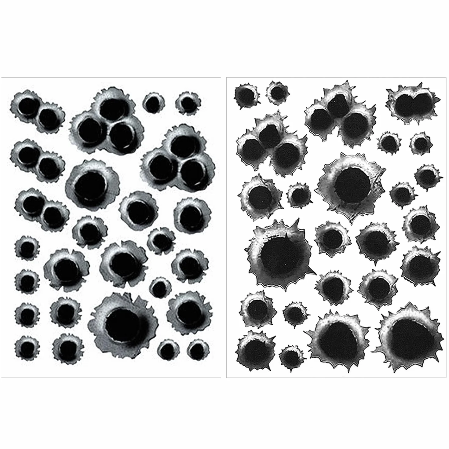 2 adesivi per fori di proiettile, nero, PVC, Distressed, fori simulati, adatti per auto, computer e molto altro ancora