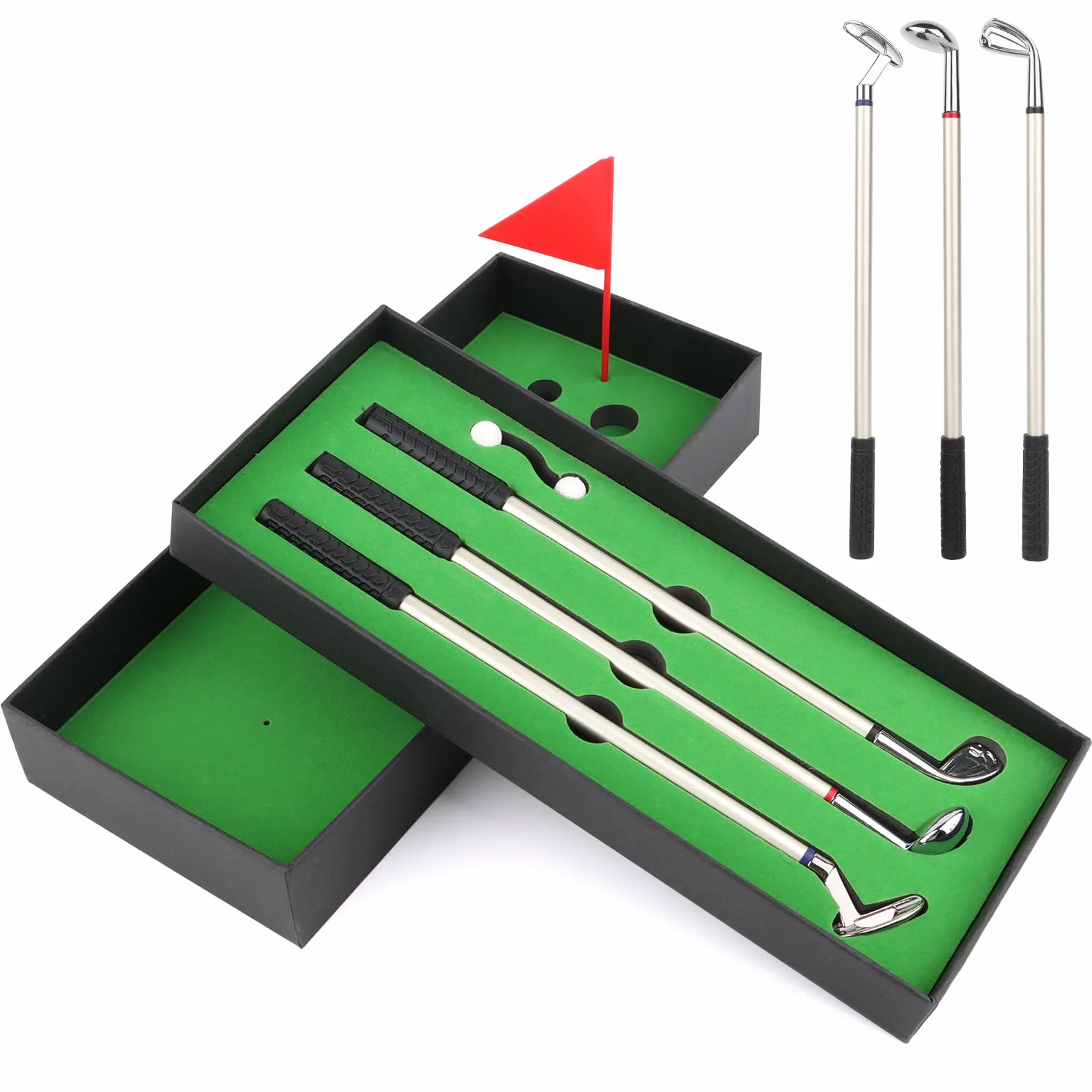 Zestaw 3 Penne per Mazze da Golf in Metallo, Set Regalo da Golf con Palline e Bandierina