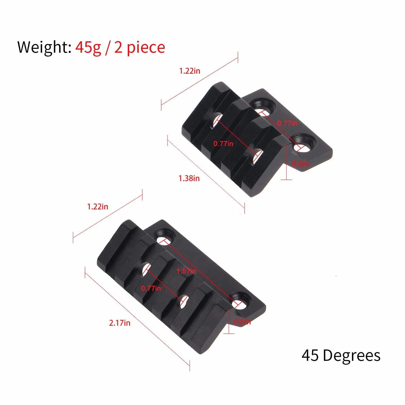 Picatinny Keymod Offset Rail Mount 45 Stopni 2.17" L Adatto per Binari Keymod 2 Sztuk (3 Slot, 5 Slot)