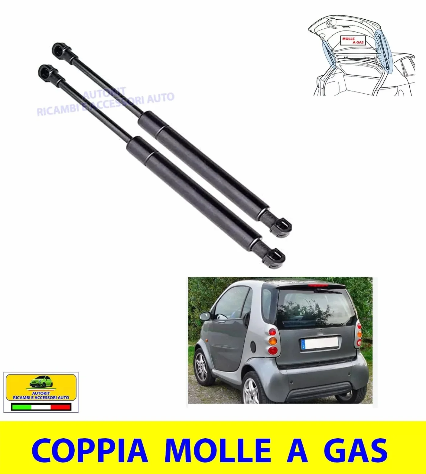 Generico Nero Molla a Gas per Portellone Posteriore Fortwo 451 2007-2014 MG323/1
