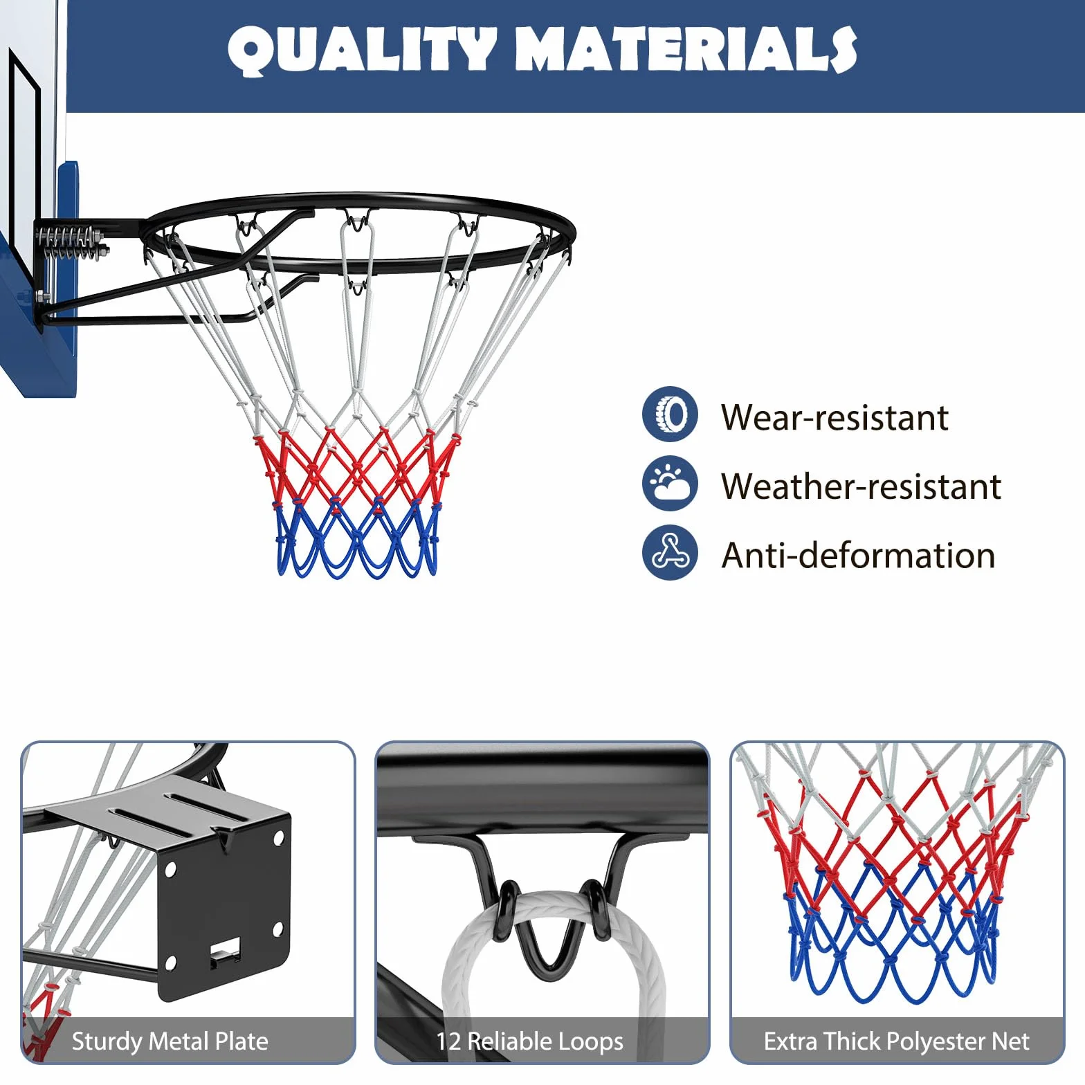 LIFEZEAL Canestro da basket da parete Ø 45 cm, anello con supporto e rete, metallo per interni ed esterni