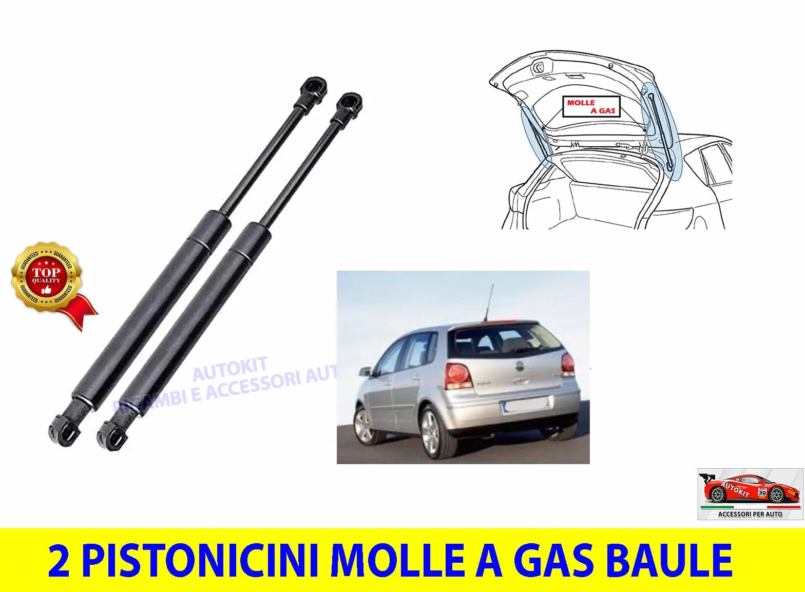 2 Pistoncini Ammortizzatori Cofano Bagagliaio Posteriore Portellone Baule Molle a Gas Specifiche per Polo IV modello (9N) prodotte dal 10/2001 al 07/2009 - MG239/13
