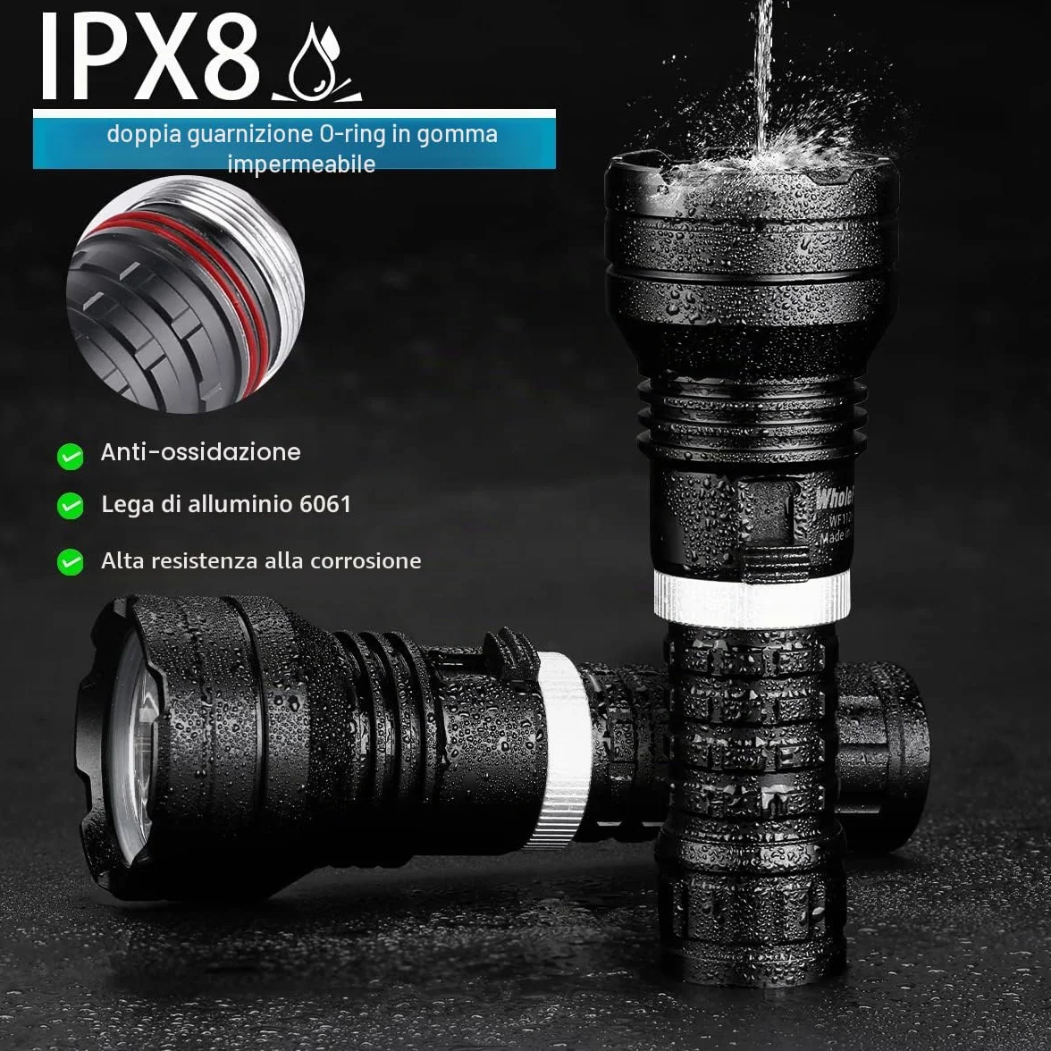 Lampada da immersione LED XHP70 10000 lumens IPX8 impermeabile 50m torcia subacquea ricaricabile
