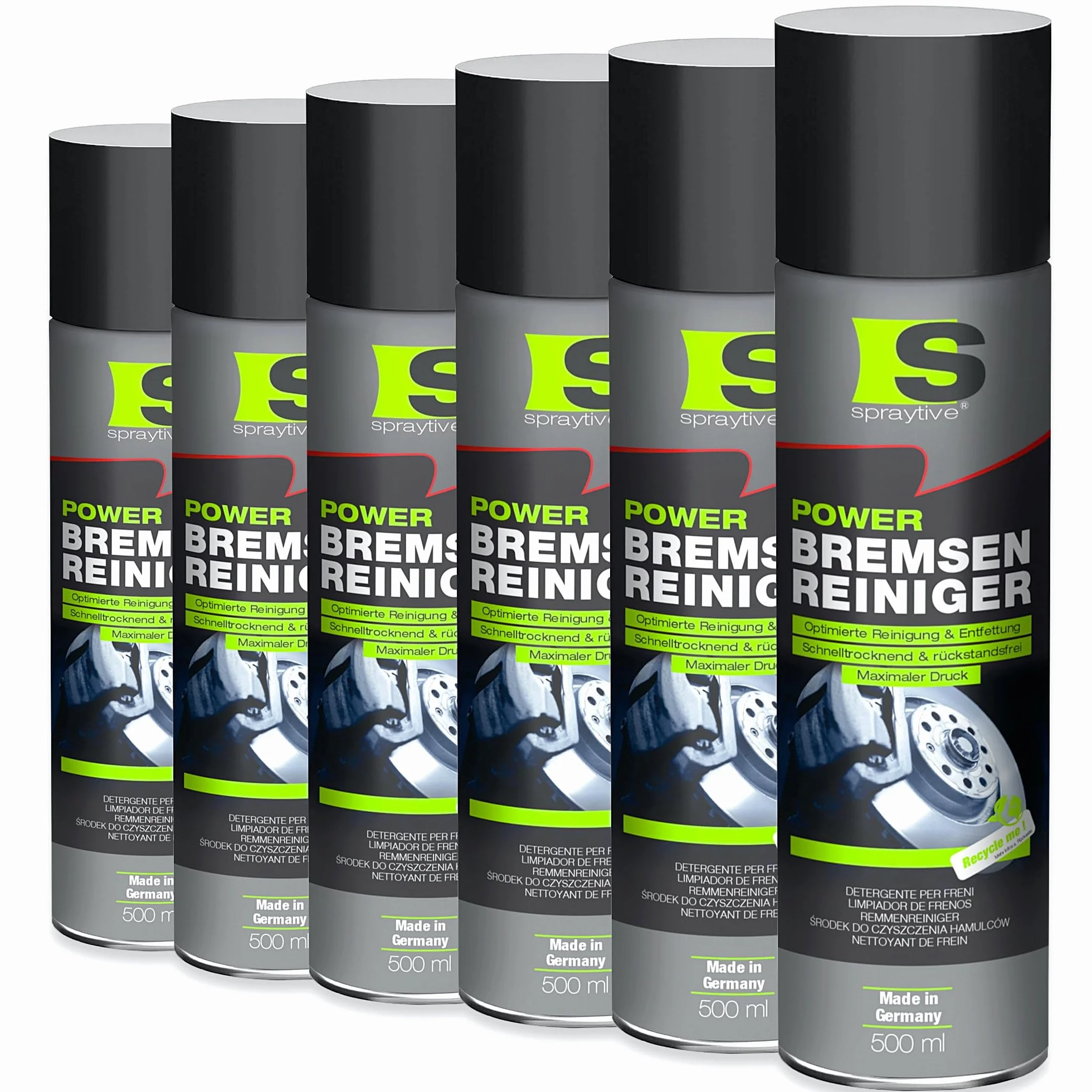 6 x 500ml Power Bremsenreiniger Spray - Detergente industriale e detergente a freddo altamente efficace: Rimuove sporco, olio, grasso, ruggine e liquido dei freni – Made in Germany