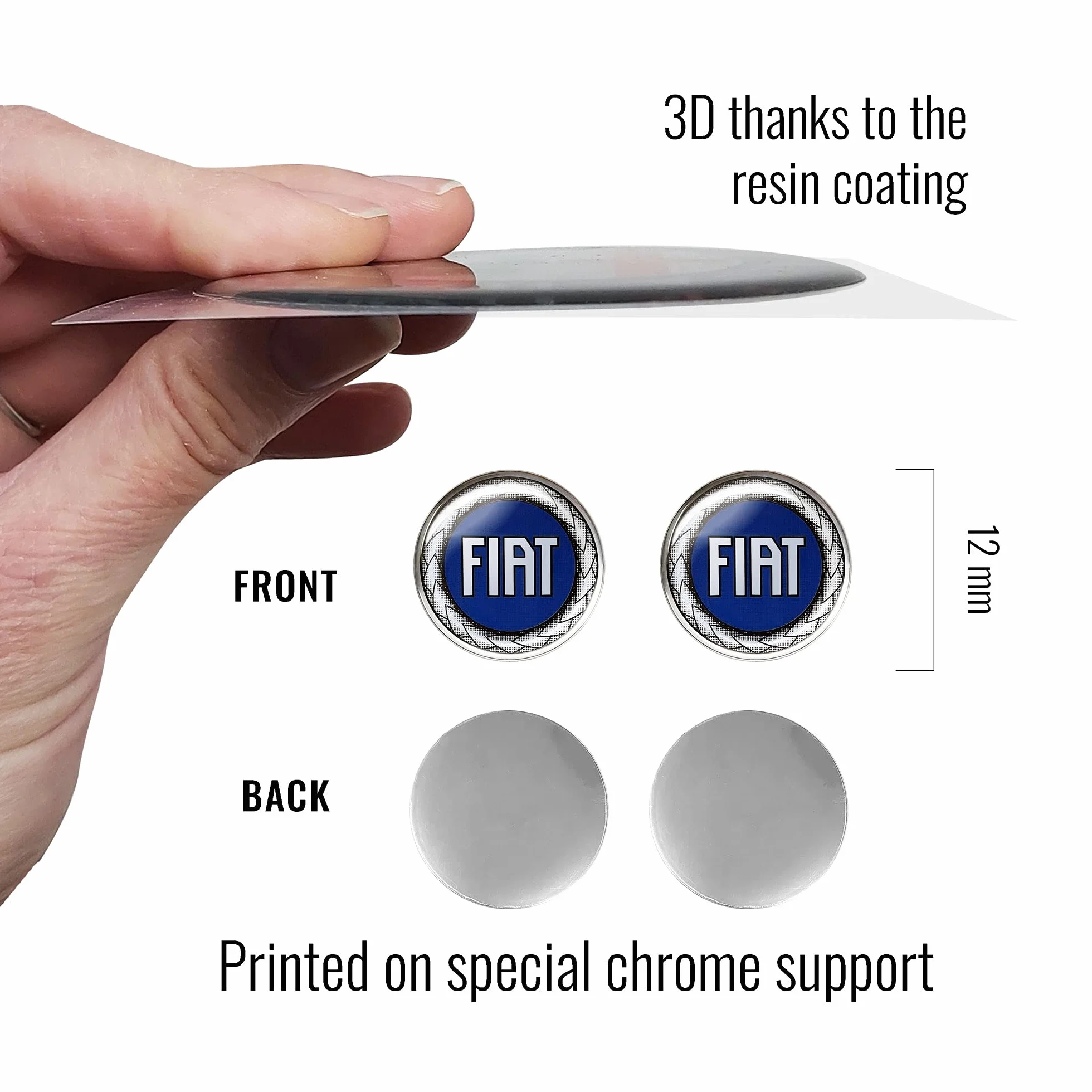 Fiat Logo Adesivo 3D Ufficiale Blu 12 mm 2 Pezzi