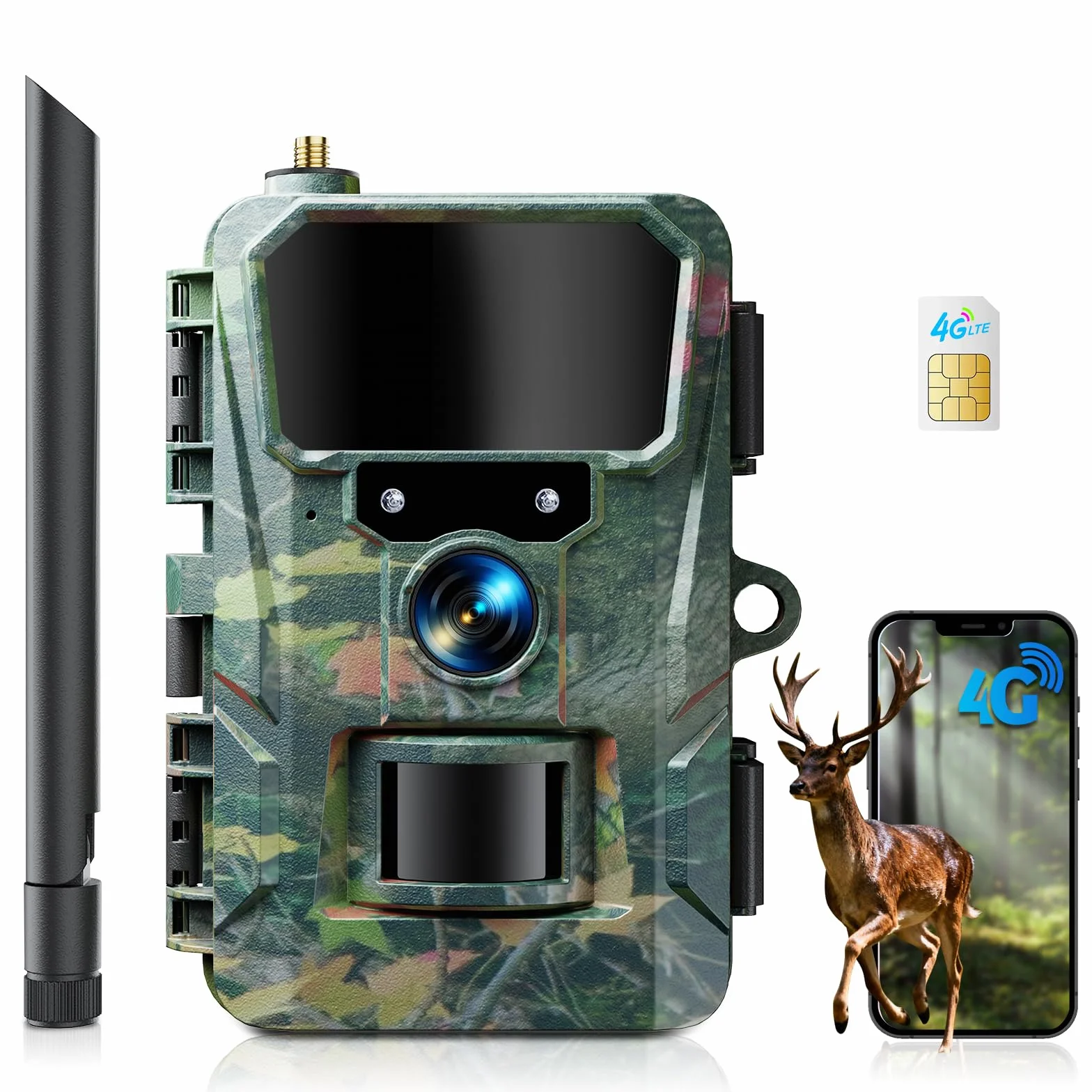 WOLFANG Fototrappola 4G con SIM 2K 48MP HD Fotocamera Caccia Infrarossi Rilevatore Movimento Visione Notturna IP66 Impermeabile