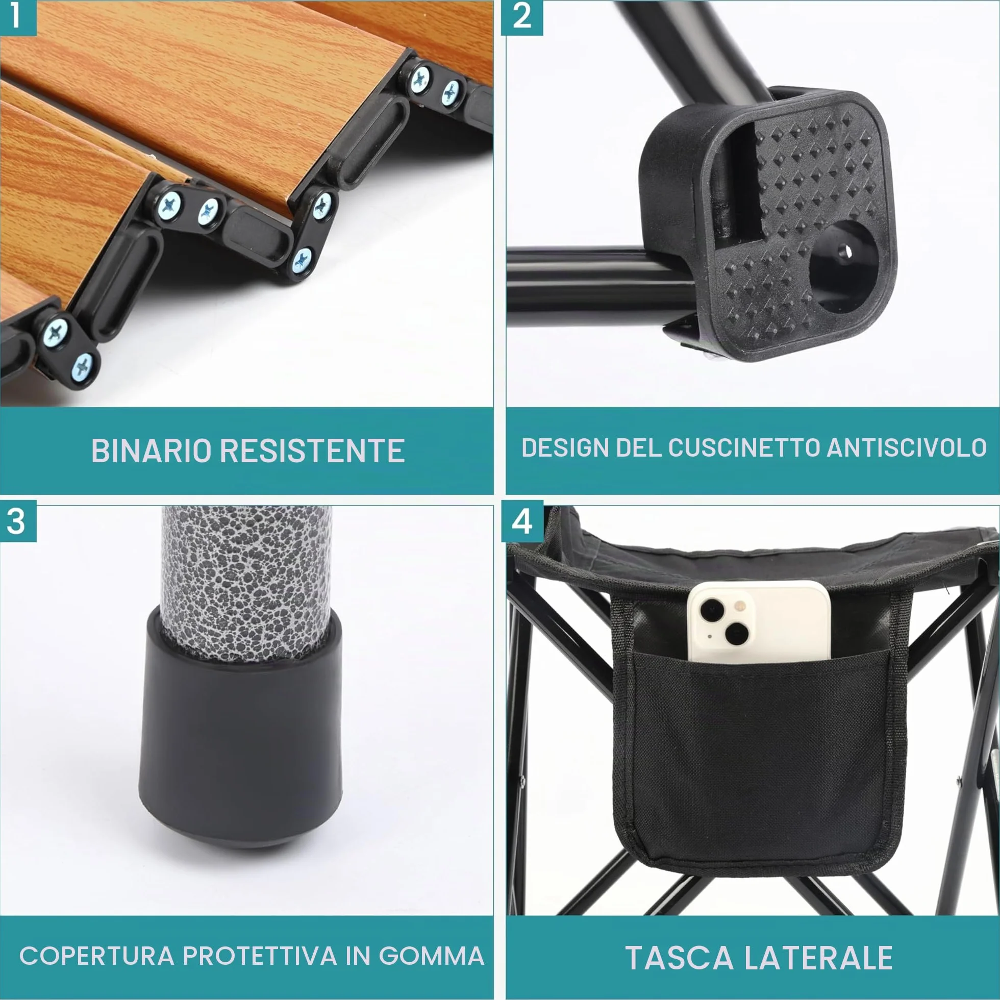 BELLE VOUS Set Campeggio 5 Pezzi Sedie e Tavolo Neri Pieghevoli Portatili per Esterno Interno Picnic Barbecue