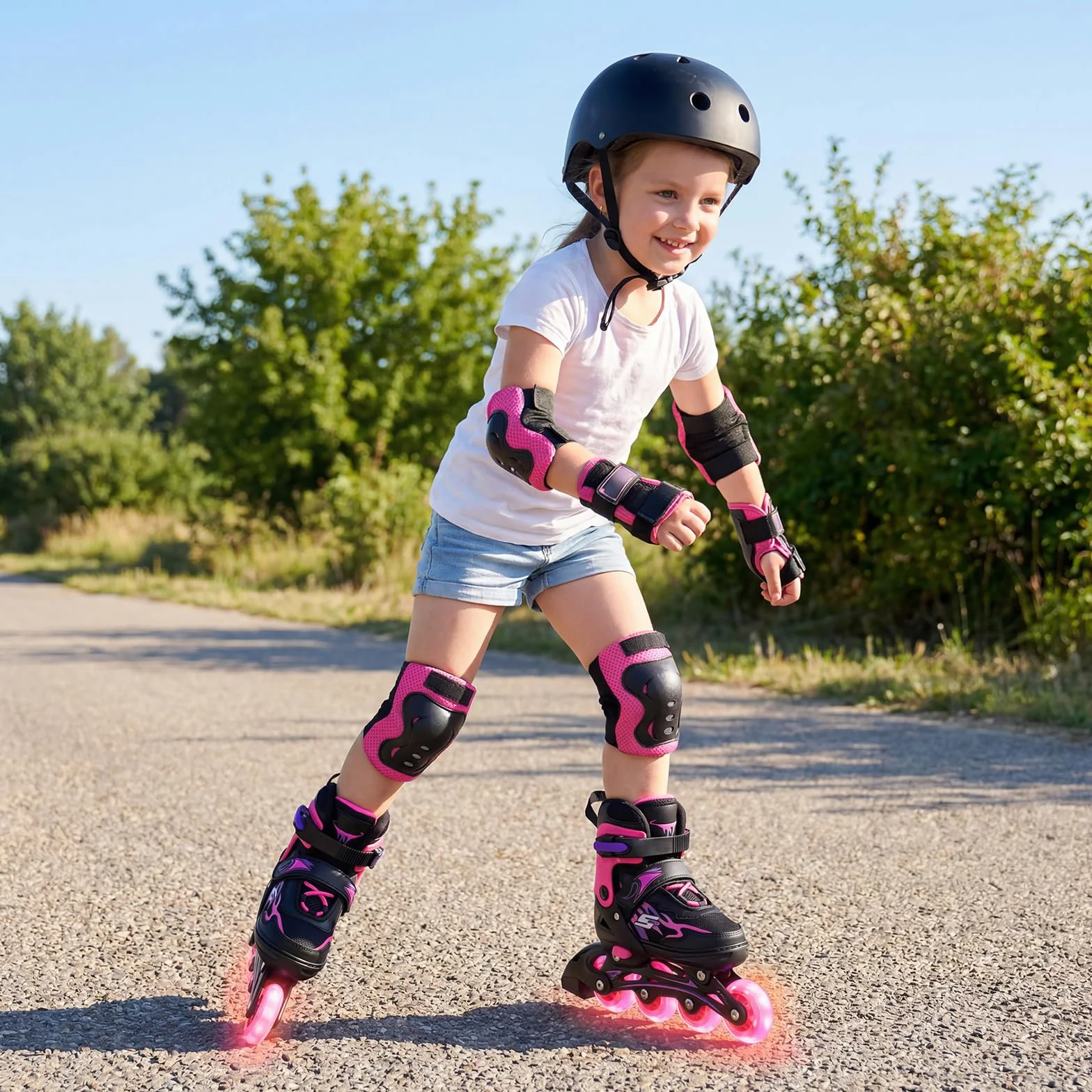 COSTWAY Pattini in Linea a 4 Ruote per Bambini Regolabili 4 Taglie con Luci e Protezione 5-14 Anni