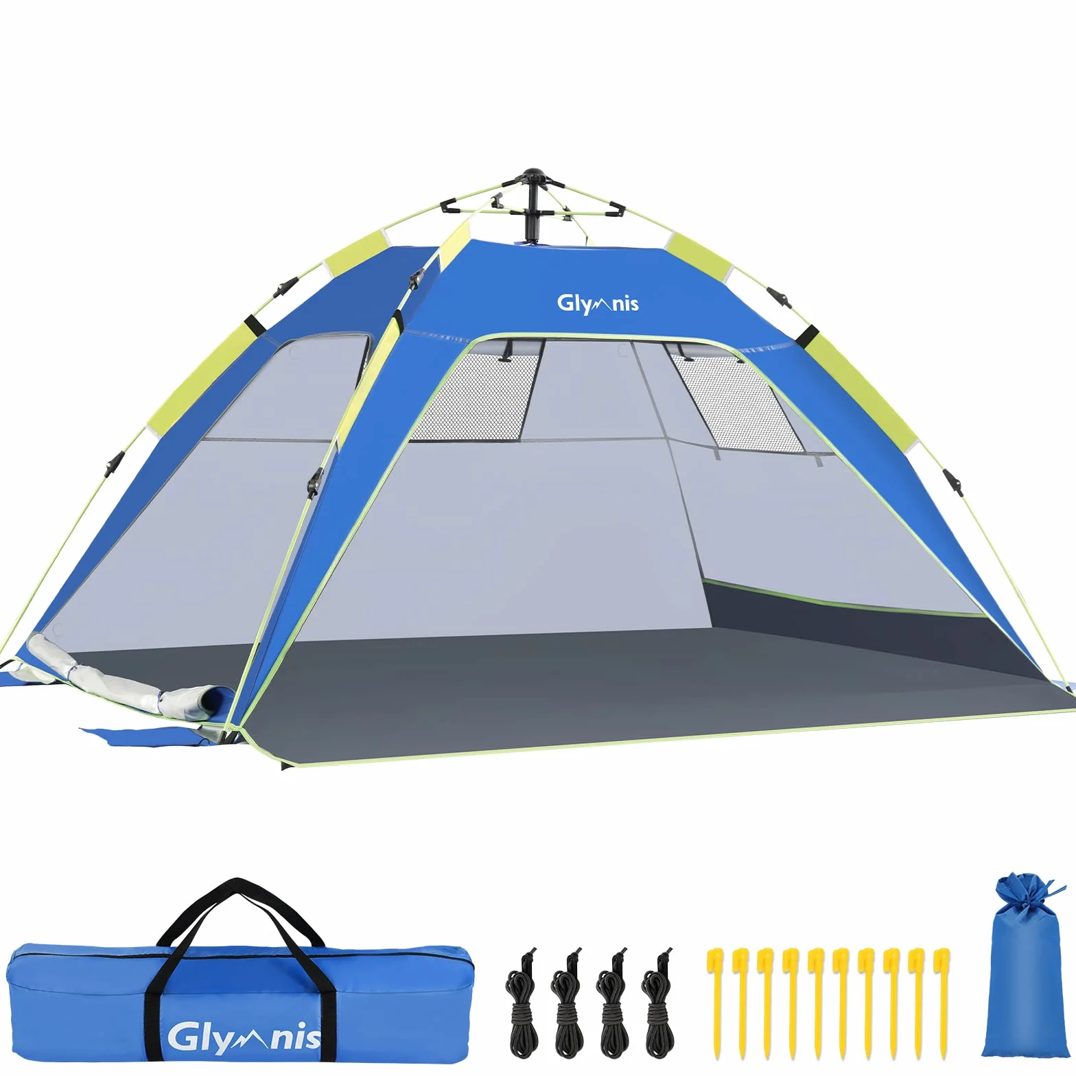 Tenda da Spiaggia Quick-up UPF 50+ 215x150x115cm 3-4 Persone con Finestre e Porte
