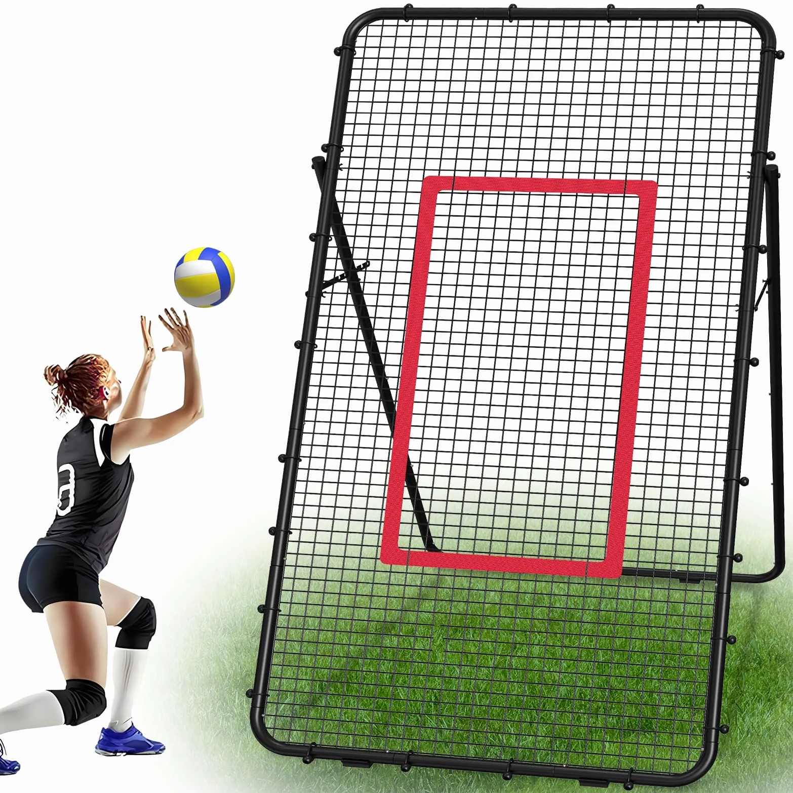 Rete da pallavolo regolabile, 2,8 x 1,2 m, attrezzatura per allenamento pallavolo per lacrosse, baseball, calcio, tennis, rimbalzo, pallavolo, rimbalzo, colpire, servire passaggio, pratica
