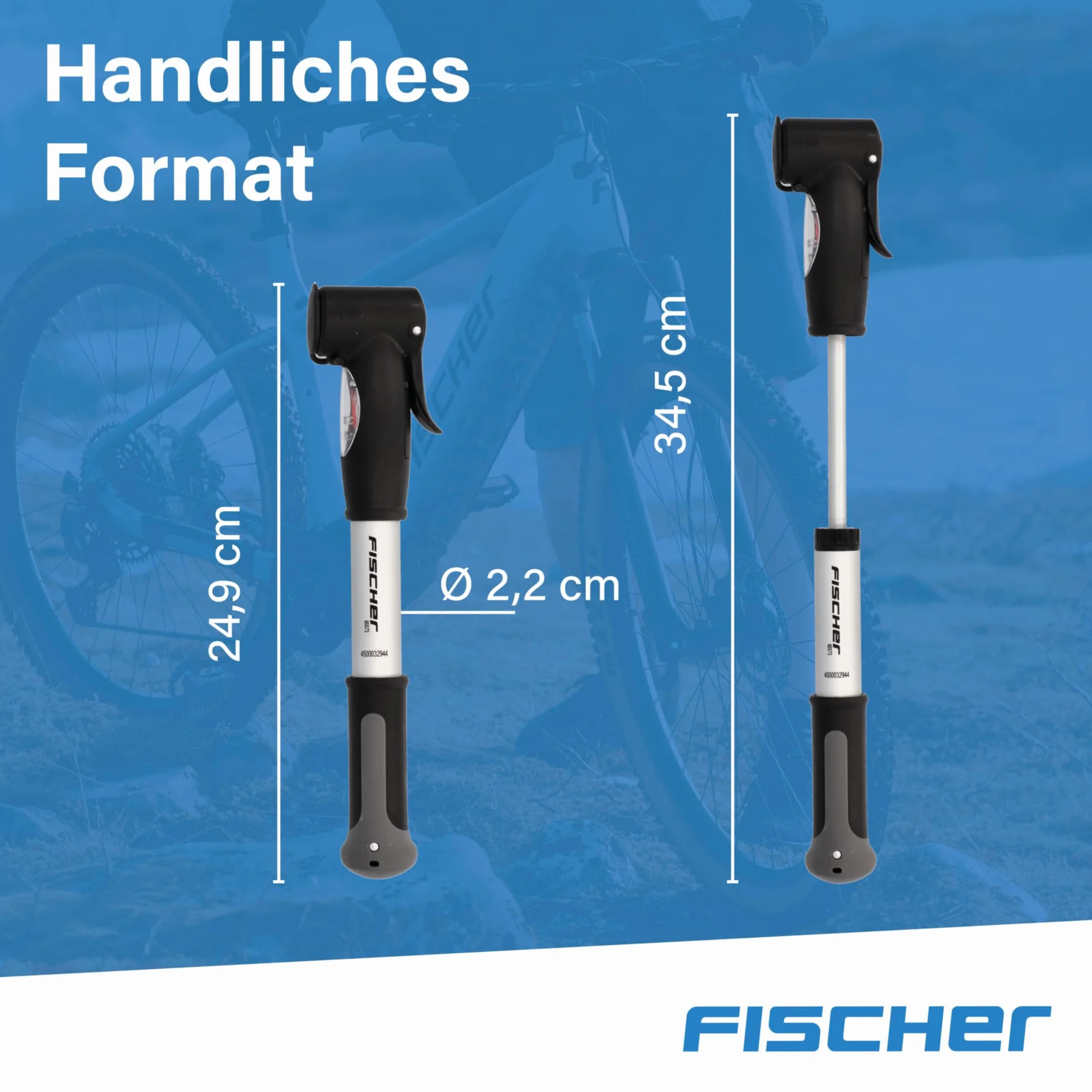 Fischer Mini-Pompa Alluminio Doppia Corsa Treppiedi Argento 85573