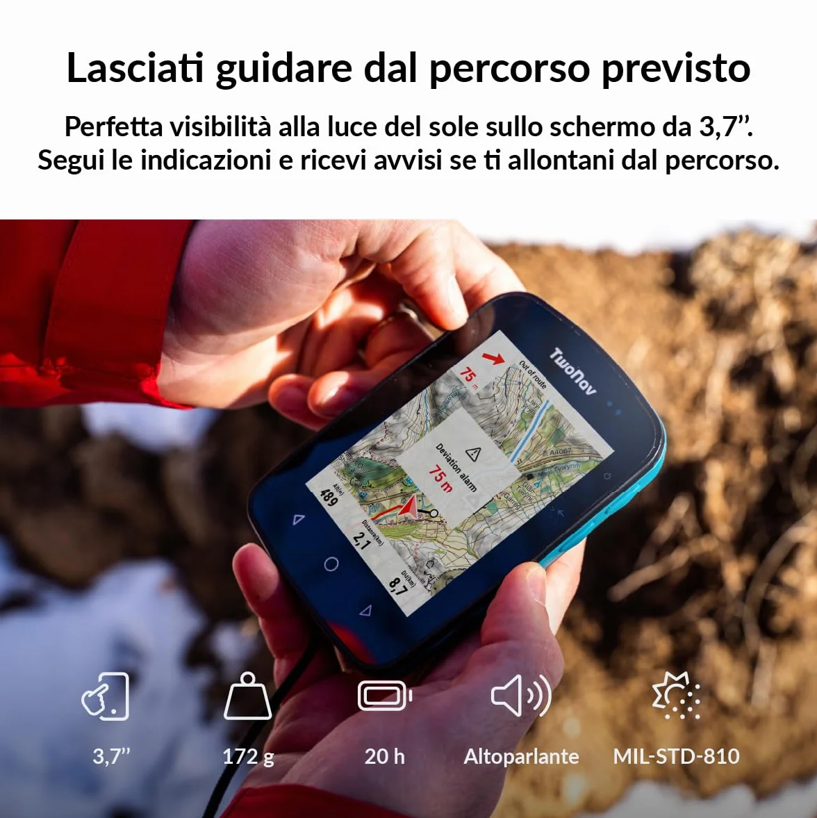 TwoNav Terra 64 GB navigatore GPS con mappa Italia TomTom, schermo wide 3,7 pollici per escursionismo MTB