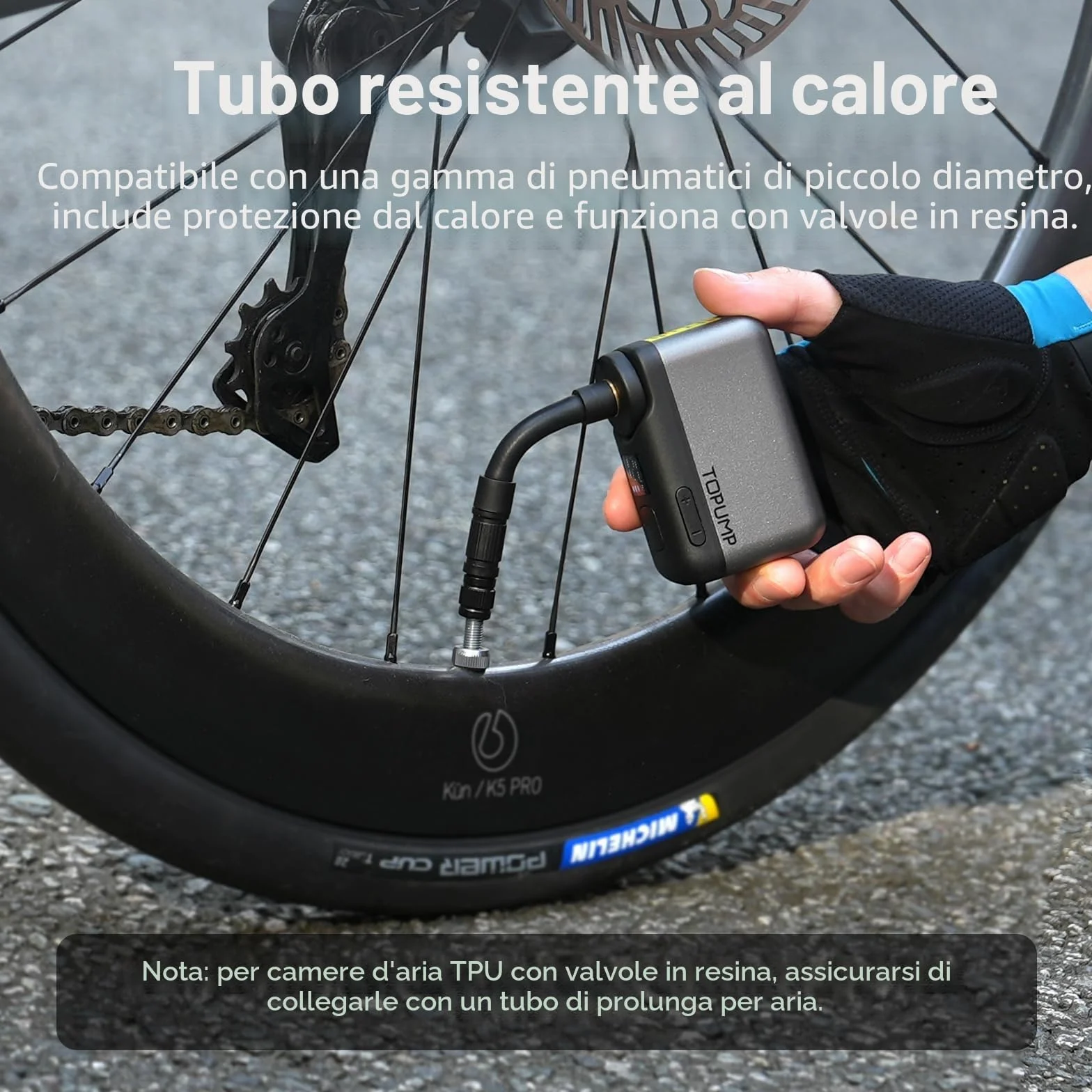 TOPUMP Mini Pompa Elettrica per Bicicletta 120 PSI con Manometro, Valvola Presta e Schrader, Auto Stop