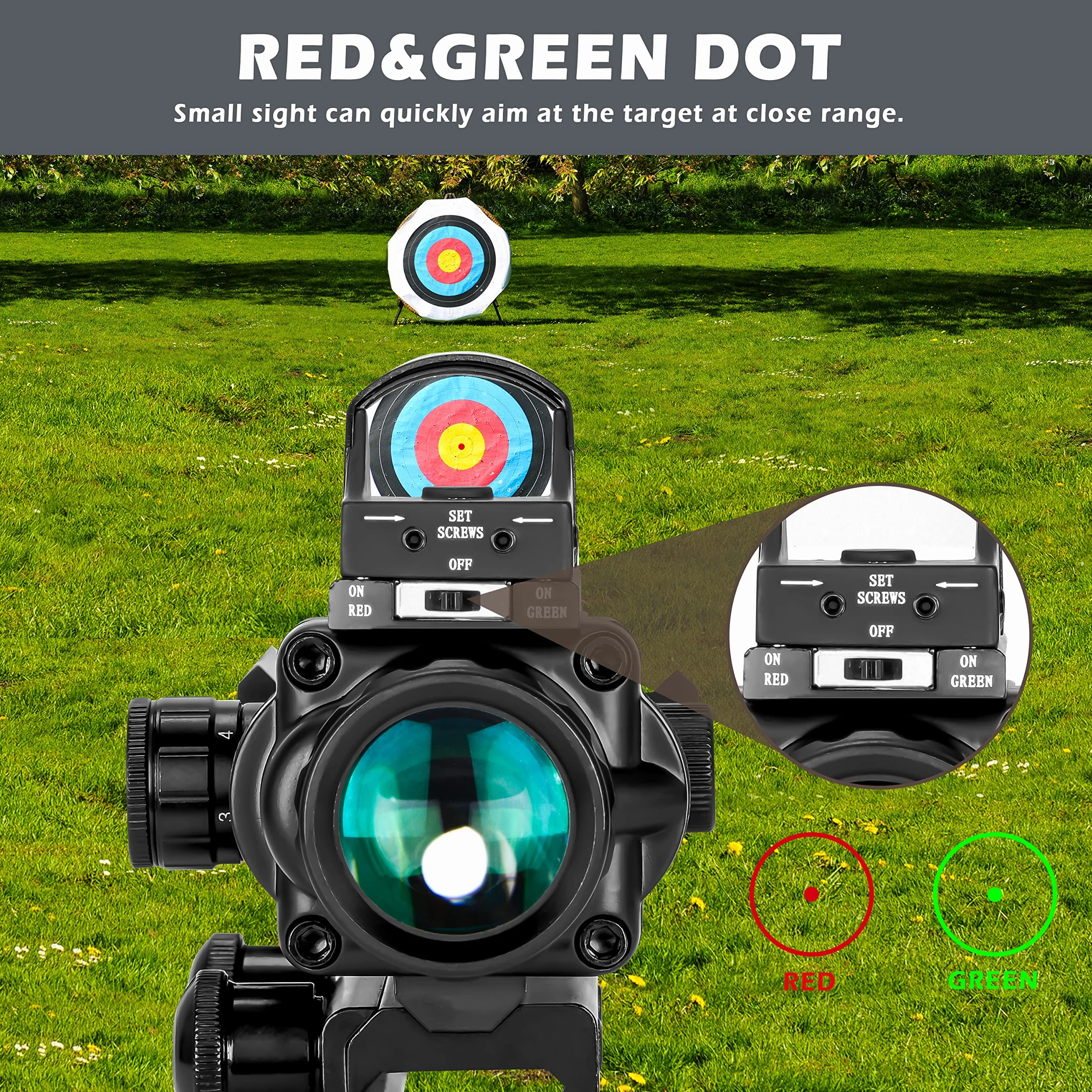 Mirino Olografico Combinato Aomekie 4X32 e Red Dot con Luminosità Regolabile per Guide Picatinny 20/22 mm