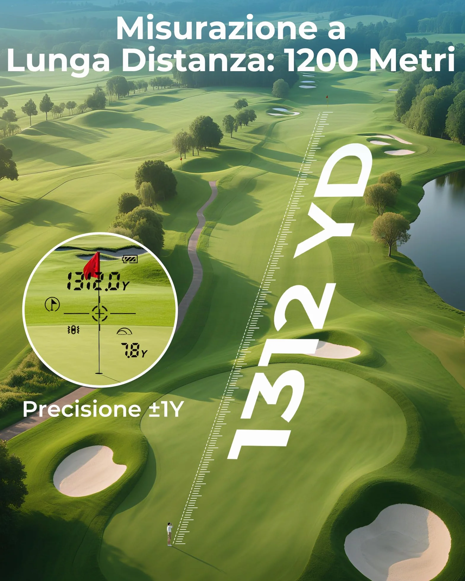 CIGMAN CT-1200PRO Golf Rangefinder Laser 1200Y ±1 m Display Touch Slope Oculare 25 mm Ricaricabile USB-C