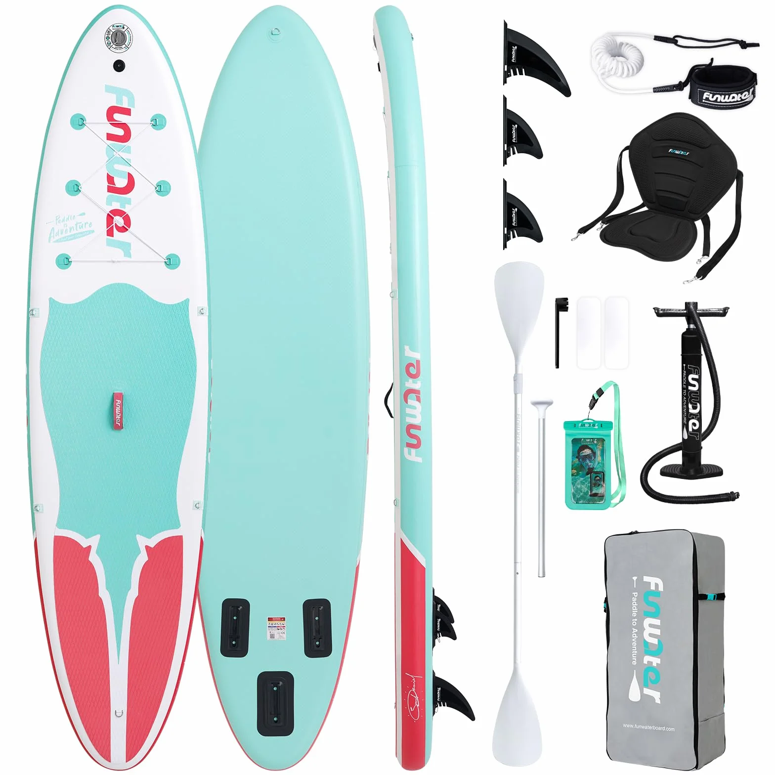 FunWater SUP Tavola Gonfiabile con Pinne, Guinzaglio, Pompa, Pagaia, Zaino per Adulti e Ragazzi