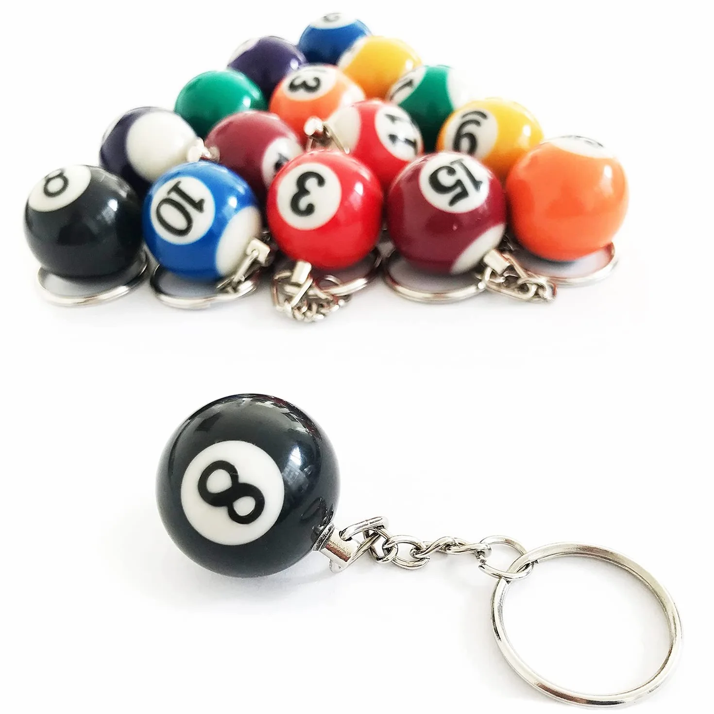 Colorful Biliardo Ball Set 16 Pz Portachiavi Eightball Billar Accessori