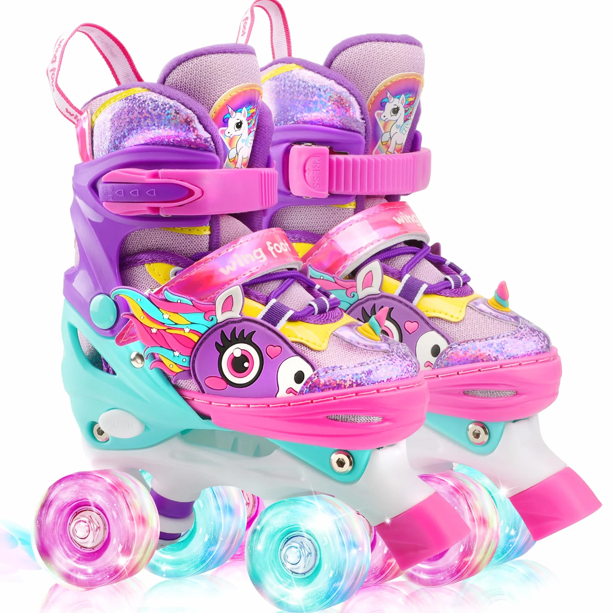 Pattini a Rotelle Bambina Regolabili 4 Ruote LED Unicorno per Principianti Ragazza