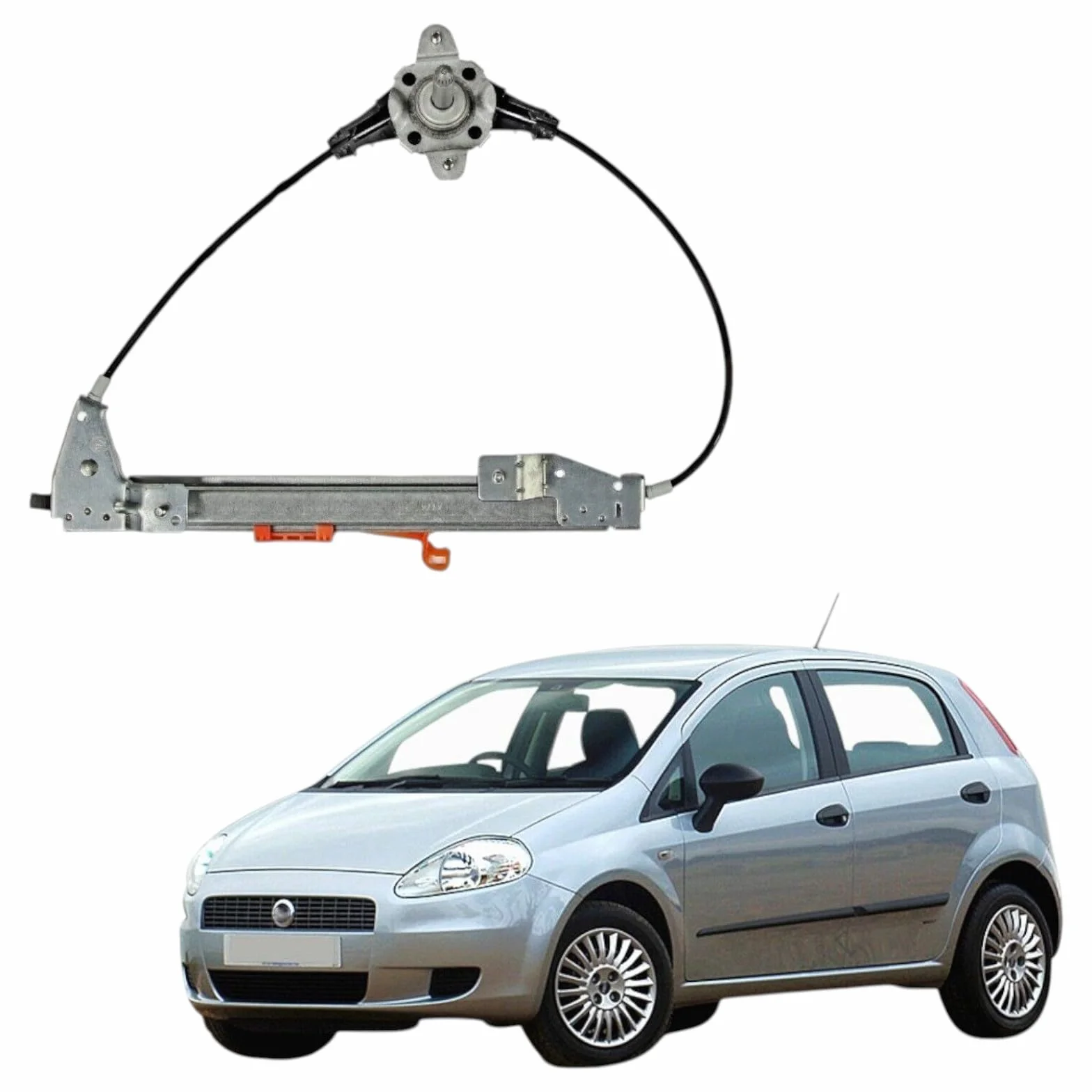 Alzacristalli Manuale Posteriore Destro DX Adatto per GRANDE PUNTO 2005-2009 e PUNTO EVO dal 2009 in poi - Meccanismo Alzavetro Lato Passeggero - Compatibile, Non Originale