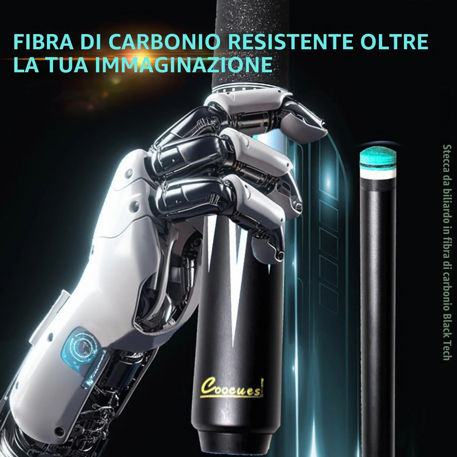 KHEALING Stecca da Biliardo Professionale Fibra di Carbonio Nera 12,5 mm 147 cm
