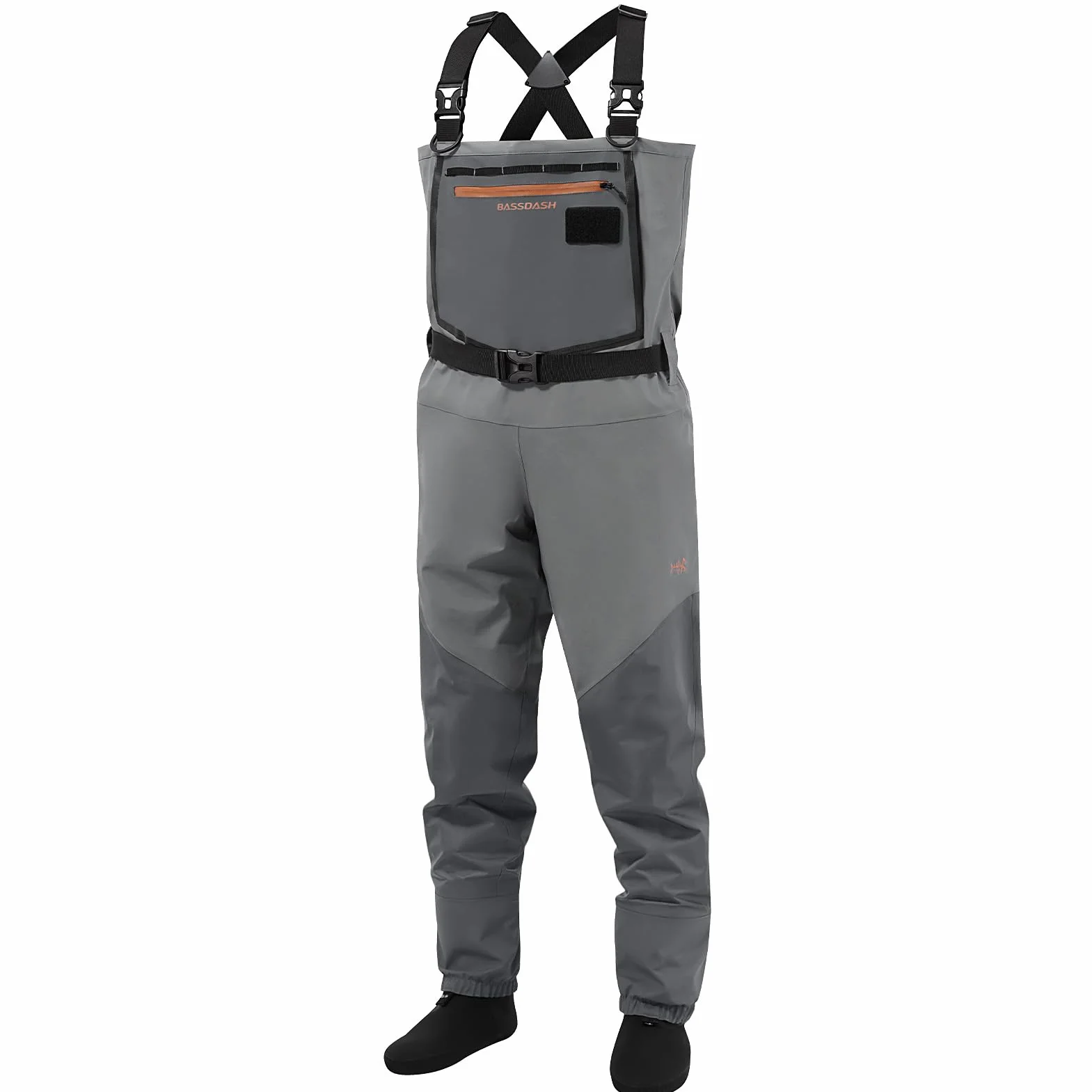 Bassdash Flex Uomo Nylon Traspirante Petto Waders Impermeabile Pesca a Mosca Calza Piede per la Caccia Leggero
