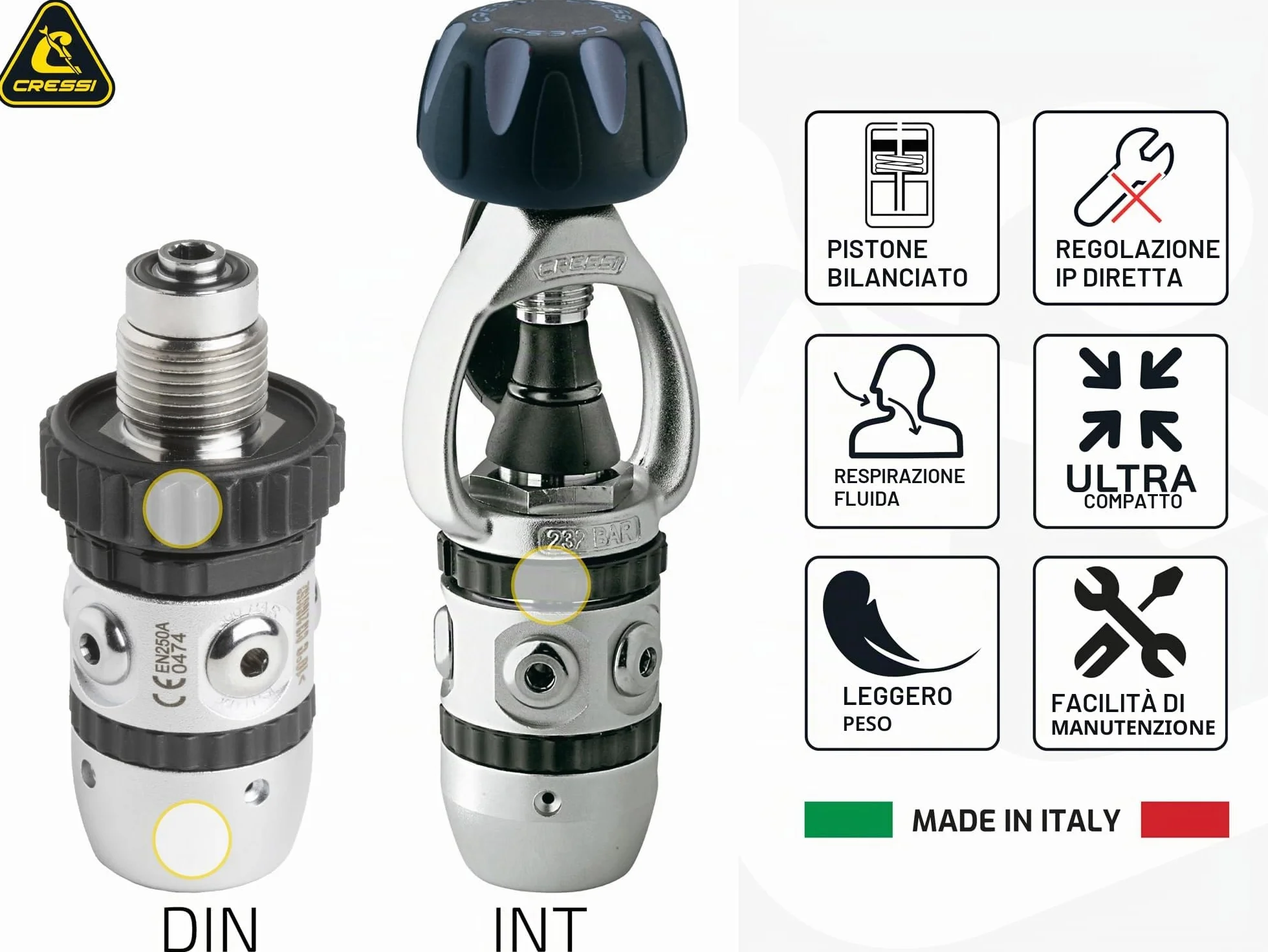 Cressi AC2 / Compact & Octopus XS – Kit regolatore per Immersioni subacquee di Alta qualità
