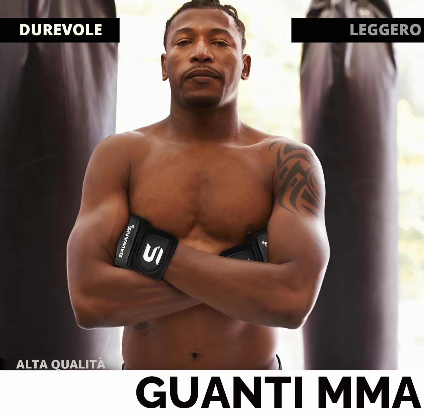 SAWANS Guanti da Boxe Uomo Donna Mezza Dito Kickboxing Sparring Arti Marziali Muay Thai