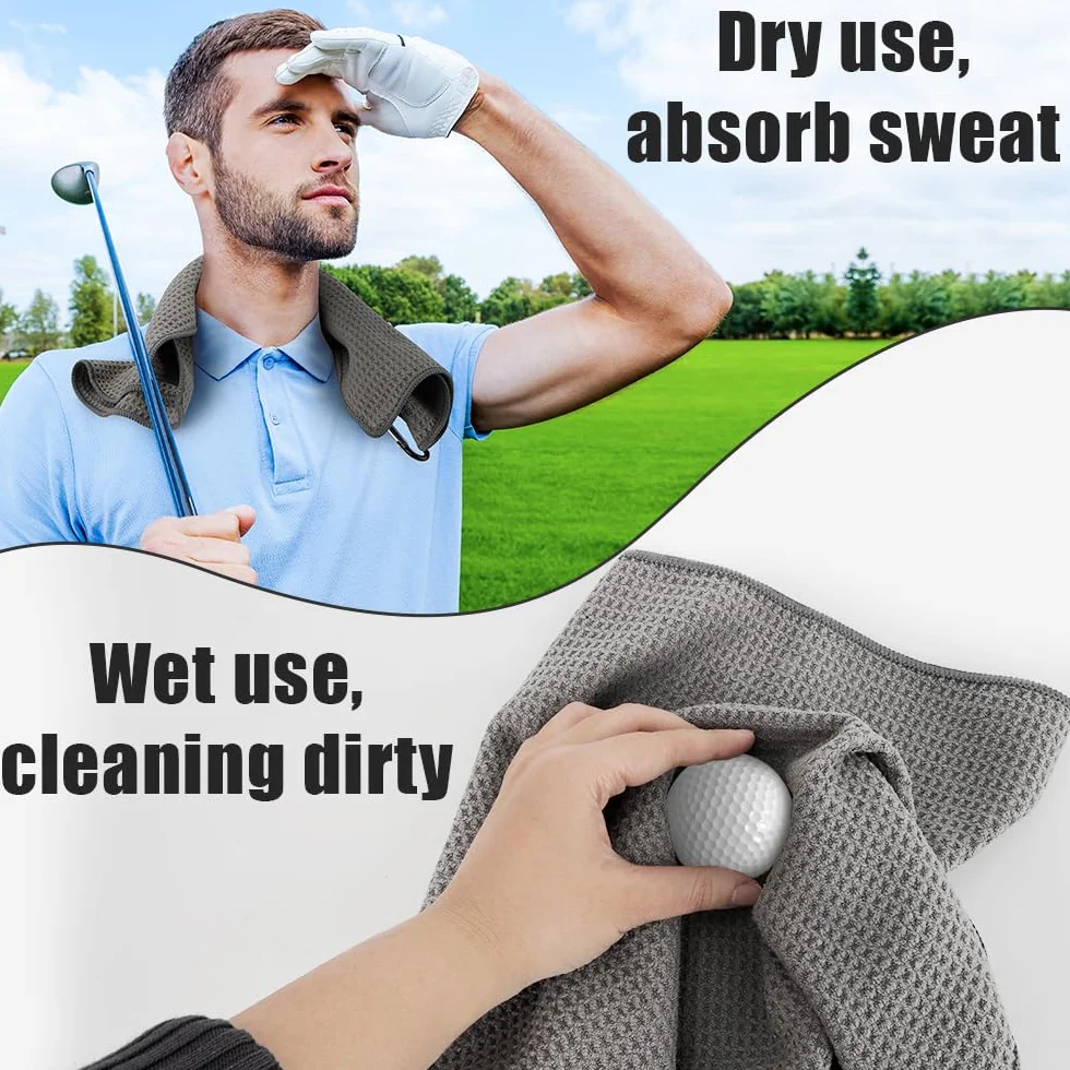 Asciugamani Da Golf In Microfibra Con Clip 3 Pezzi Ripiegabile Motivo Waffle
