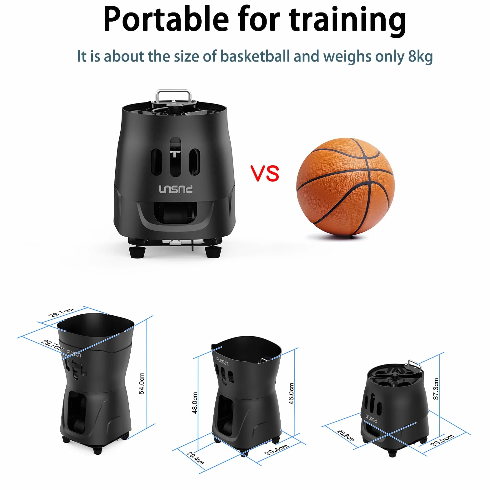 PT Mini Pro Pallina da tennis Machinec, portatile, velocità e rotazione regolabili, capacità 65+ palline, telecomando, batteria