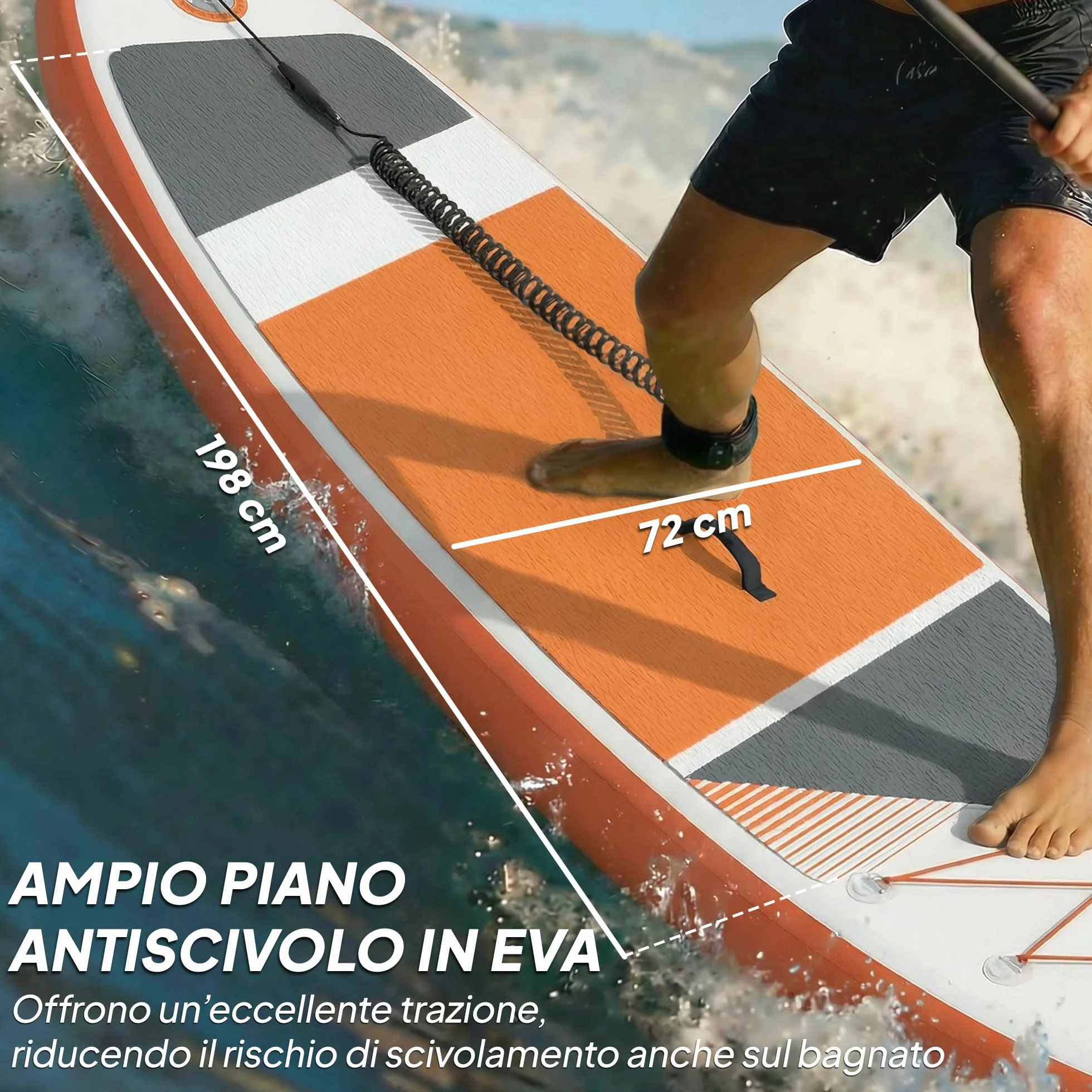Outsunny Tavola Sup Gonfiabile Adulti, Stand Up Paddle Board con Ponte Antiscivolo in EVA, Pagaia in Alluminio Regolabile, Zaino, Pompa, Pinna Rimovibile, Carico 160 kg, 320x82x15cm, Tutti i Livelli