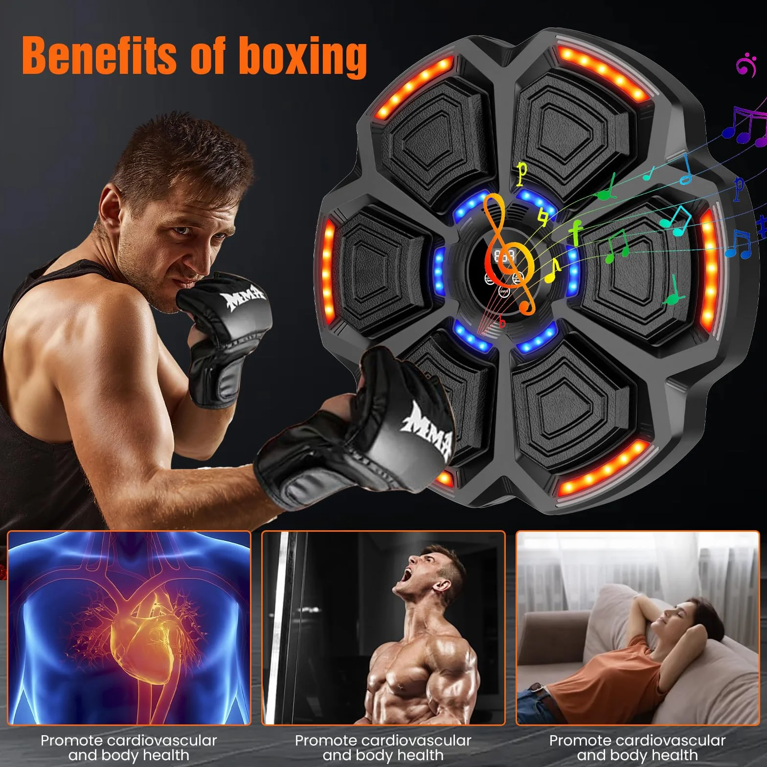 Music Boxing Machine Adulti,9 modalità di velocità Macchina da Box Musicale Pugile con Guanti da Boxe,LED Parete Tira Pugni con Musica,Supporta Bluetooth,regolazione della velocità
