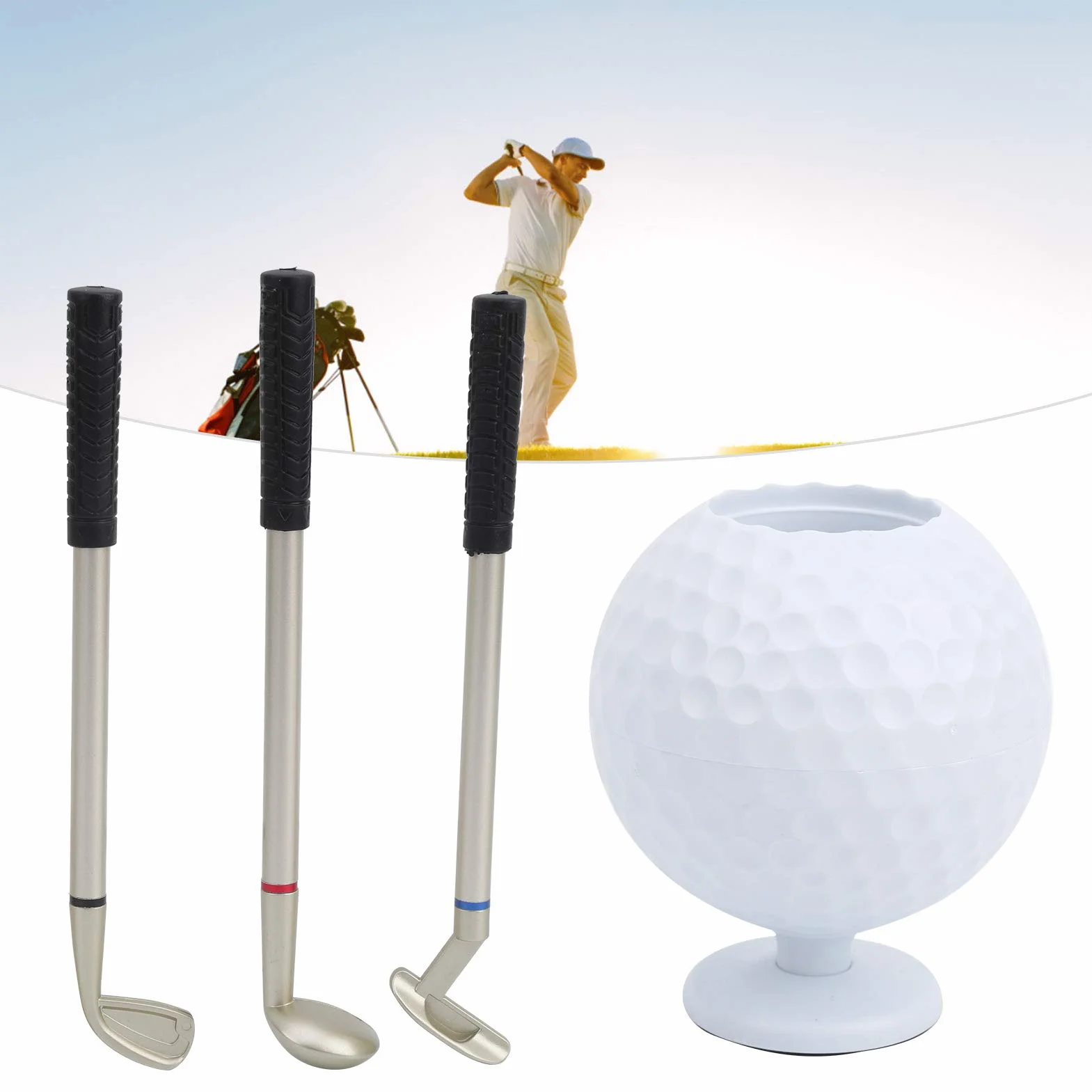 Portapenne da Golf Set 3 Penne a Sfera Decorativo per Ufficio Casa Auto Regalo Uomini