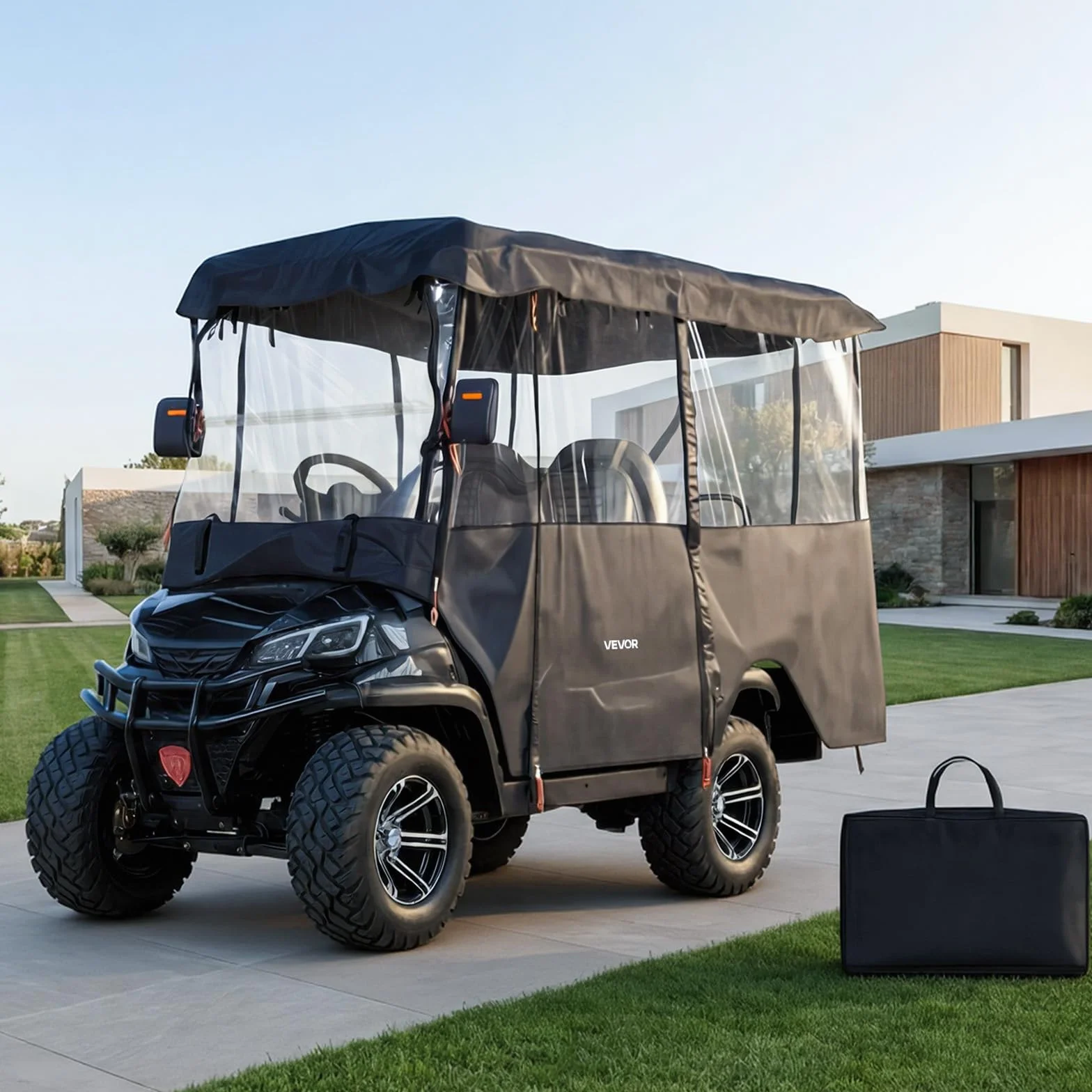 VEVOR Copertura per Carrello da Golf Visibile Antipioggia 4 Posti Tessuto Oxford 600D Impermeabile Finestre PVC Trasparente