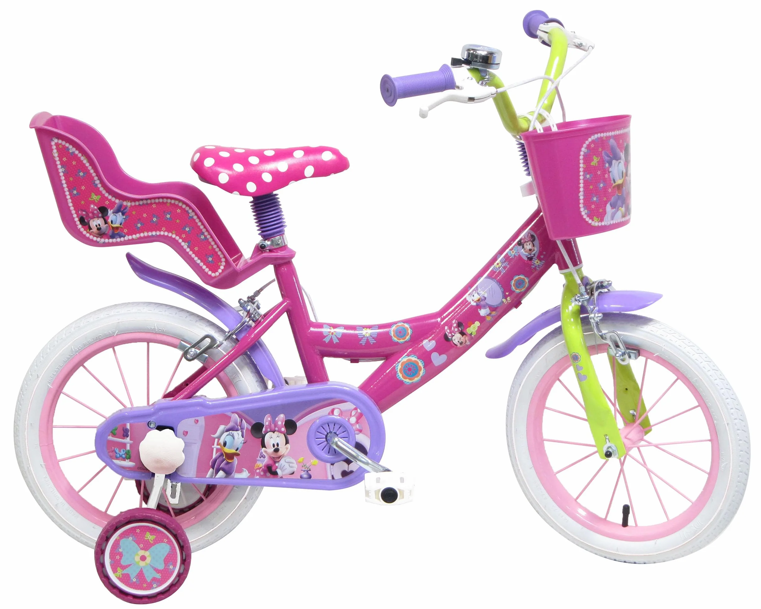 Bicicletta Minnie 14 Pollici con Stabilizzatori, Portabambole e Cestino Anteriore Made in Italy