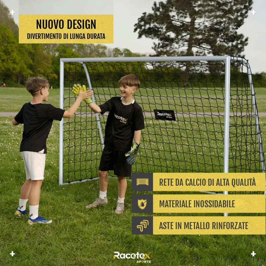 Racetex Porta da calcio per giardino e bambini resistente alle intemperie robusto telaio in metallo ancoraggi a terra