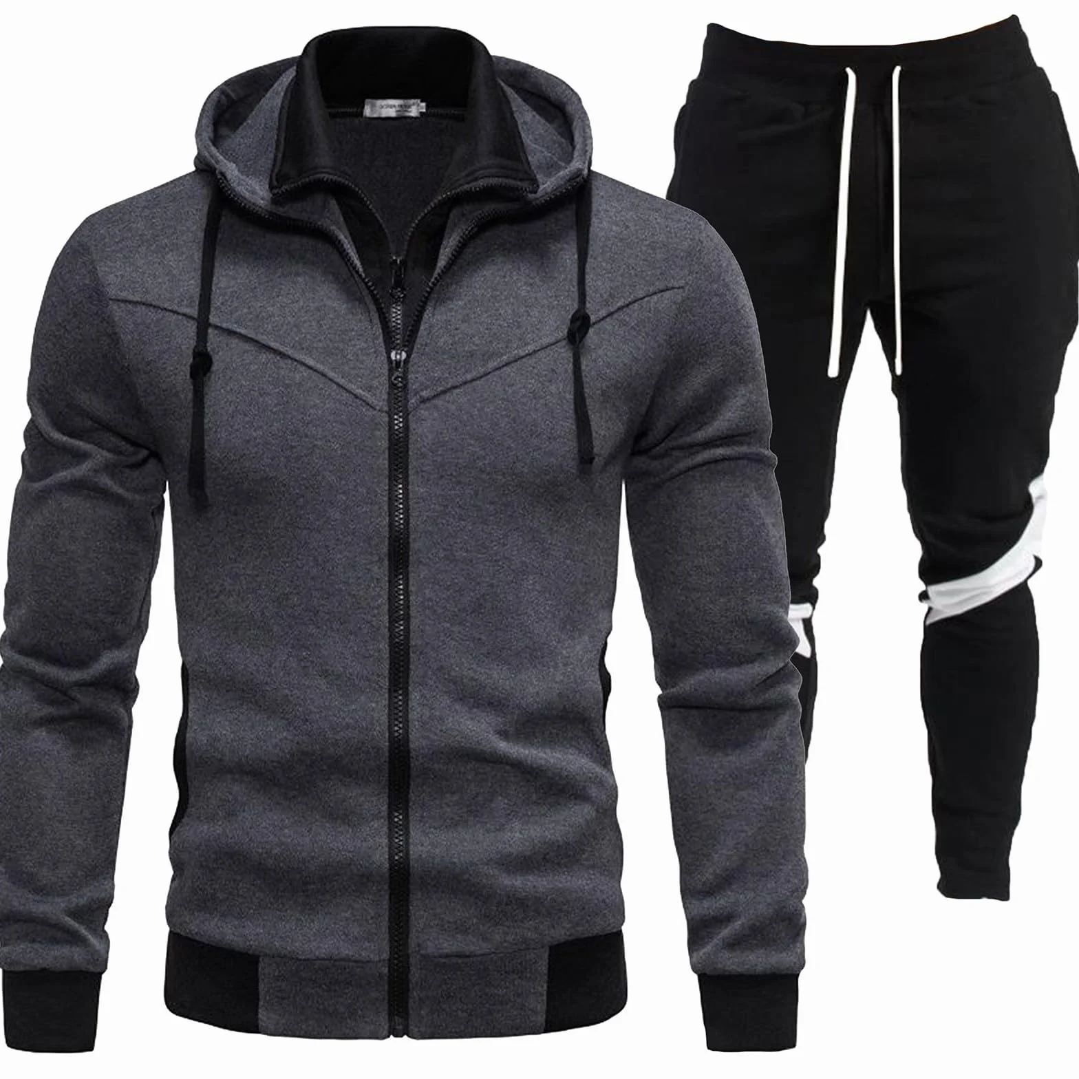Tuta da uomo sportiva con felpa a maniche lunghe e tasche con cerniera per jogging e corsa