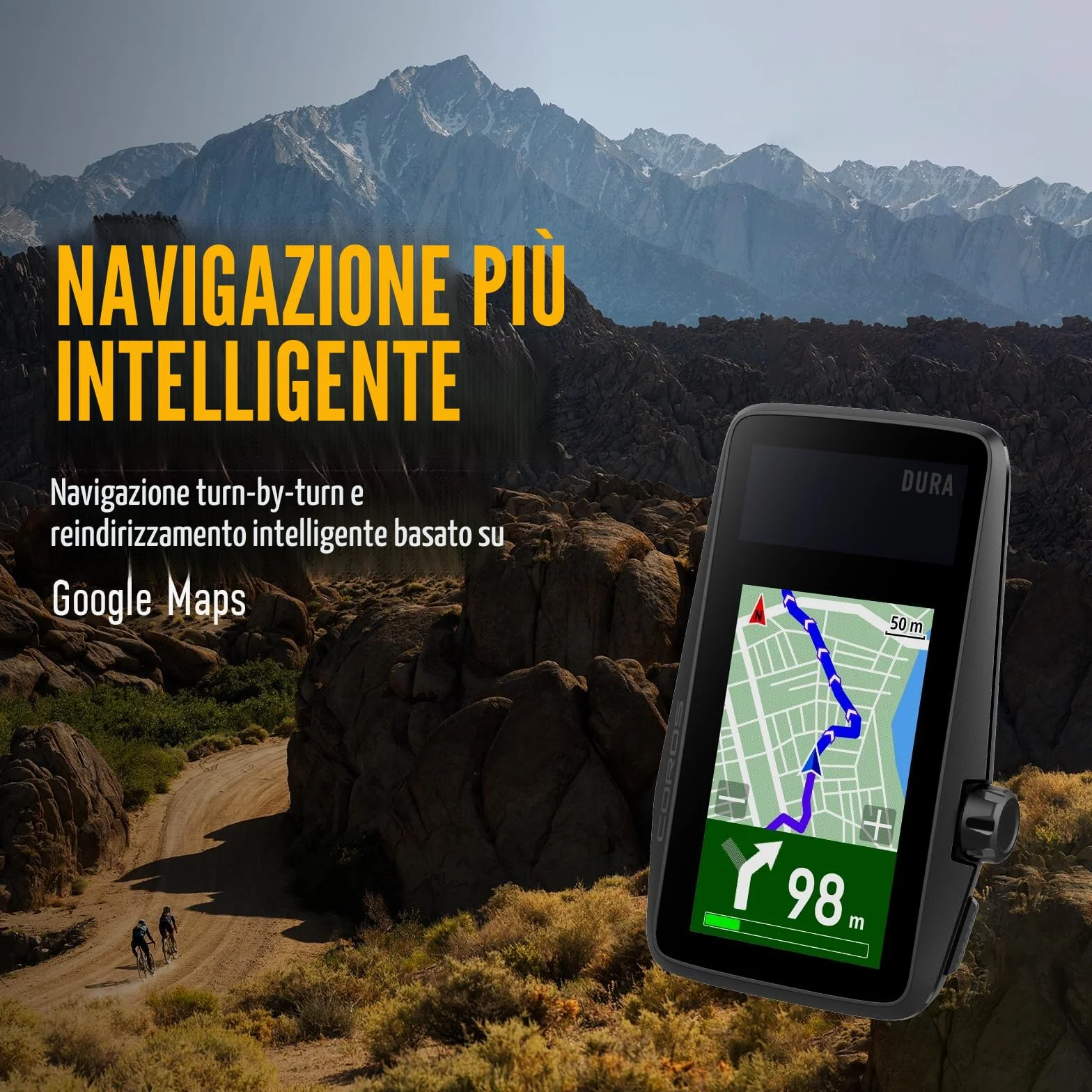 COROS DURA Solar GPS Bike Computer, batteria GPS 120h, ricarica solare, touchscreen MIP 2,7", navigazione turn-by-turn, GPS doppia frequenza